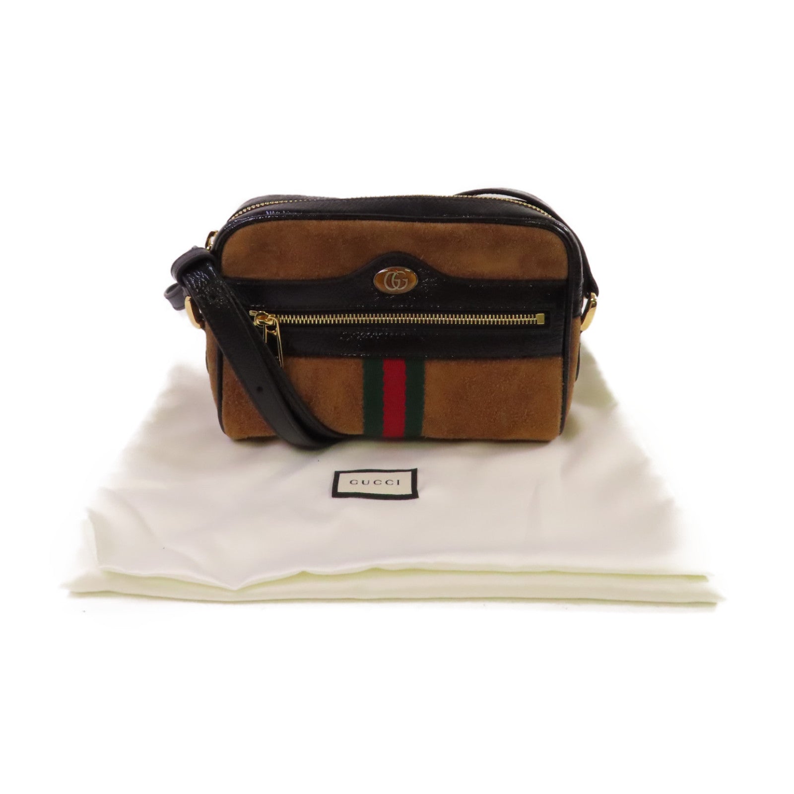 GUCCI 【激減優惠】麂皮皮革Sherry Ophidia Shoulder Bag 金扣肩背袋啡色/黑色