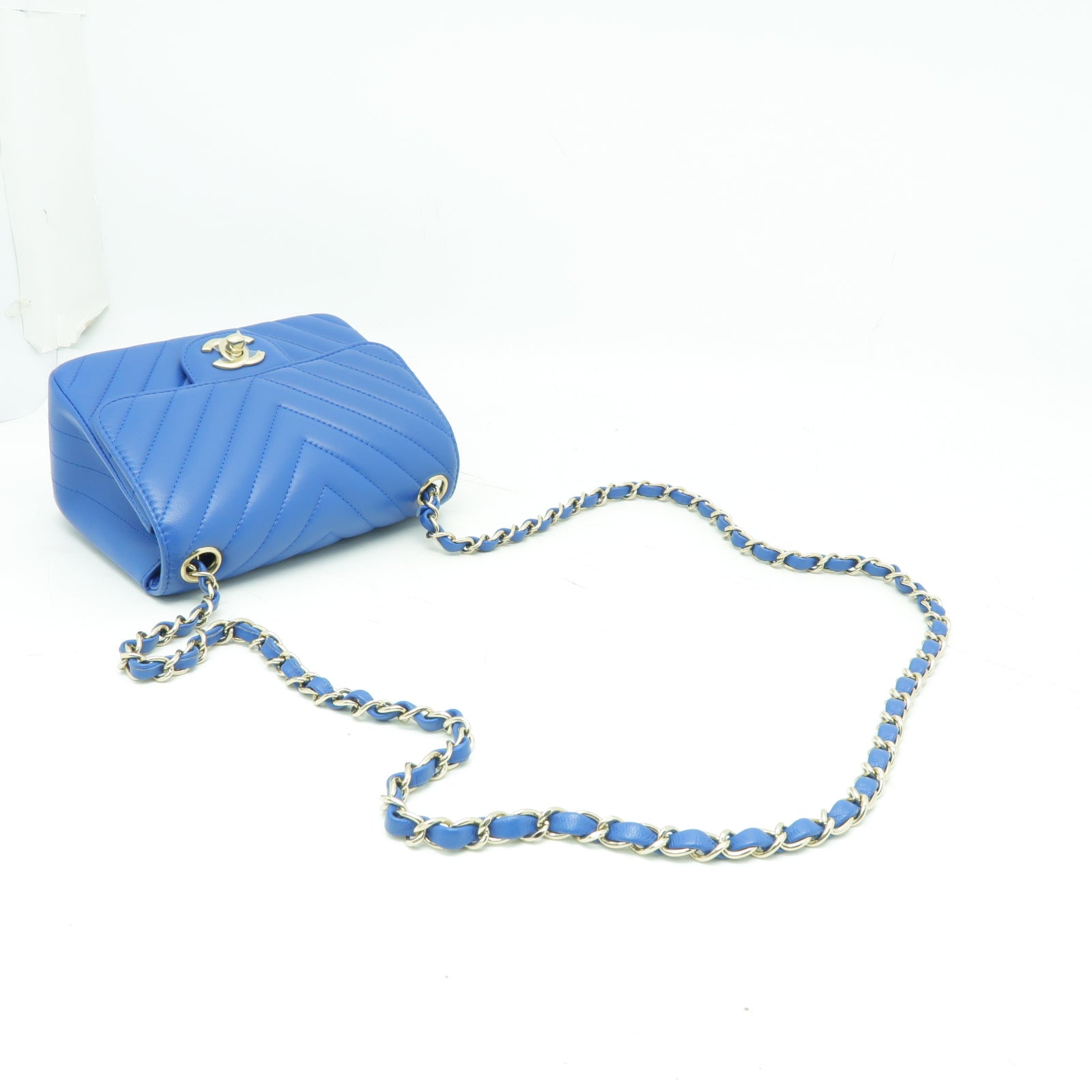 CHANEL 【激減優惠】羊皮皮革Classic Flap Mini 17金扣鏈帶肩背袋藍色