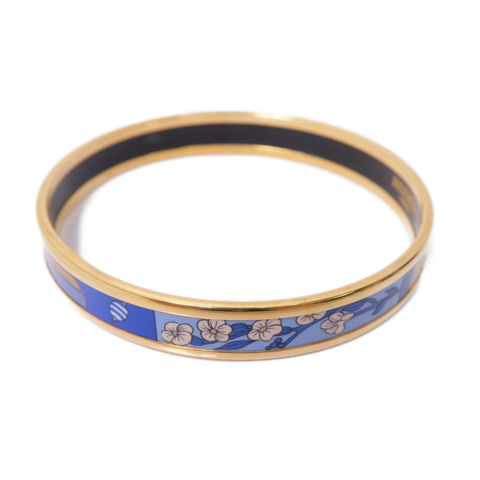 HERMES 琺瑯/金屬Bangle手鐲藍色/杏色/金色