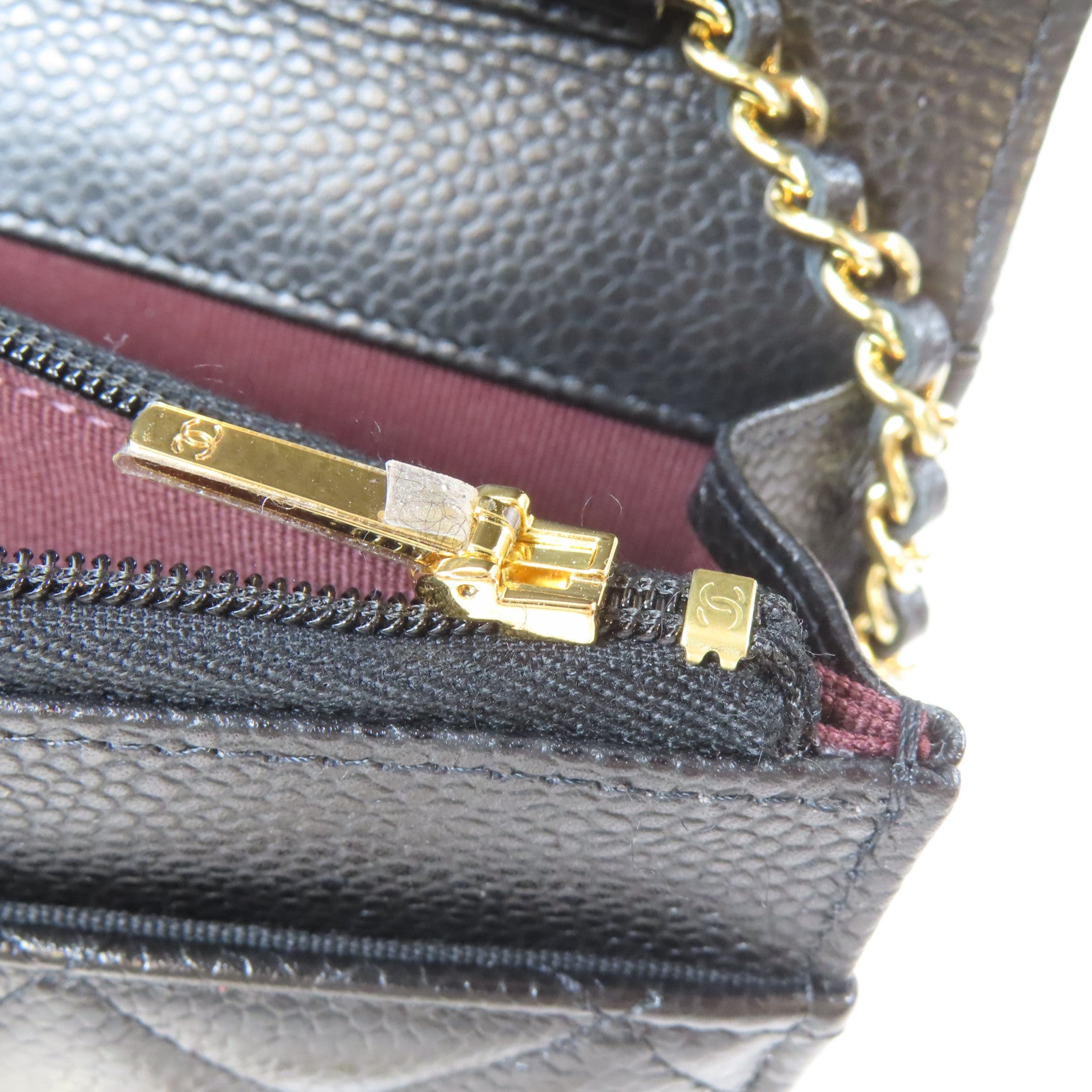 CHANEL 菱格Caviar皮革WOC Wallet On Chain金扣鏈帶肩背袋黑色