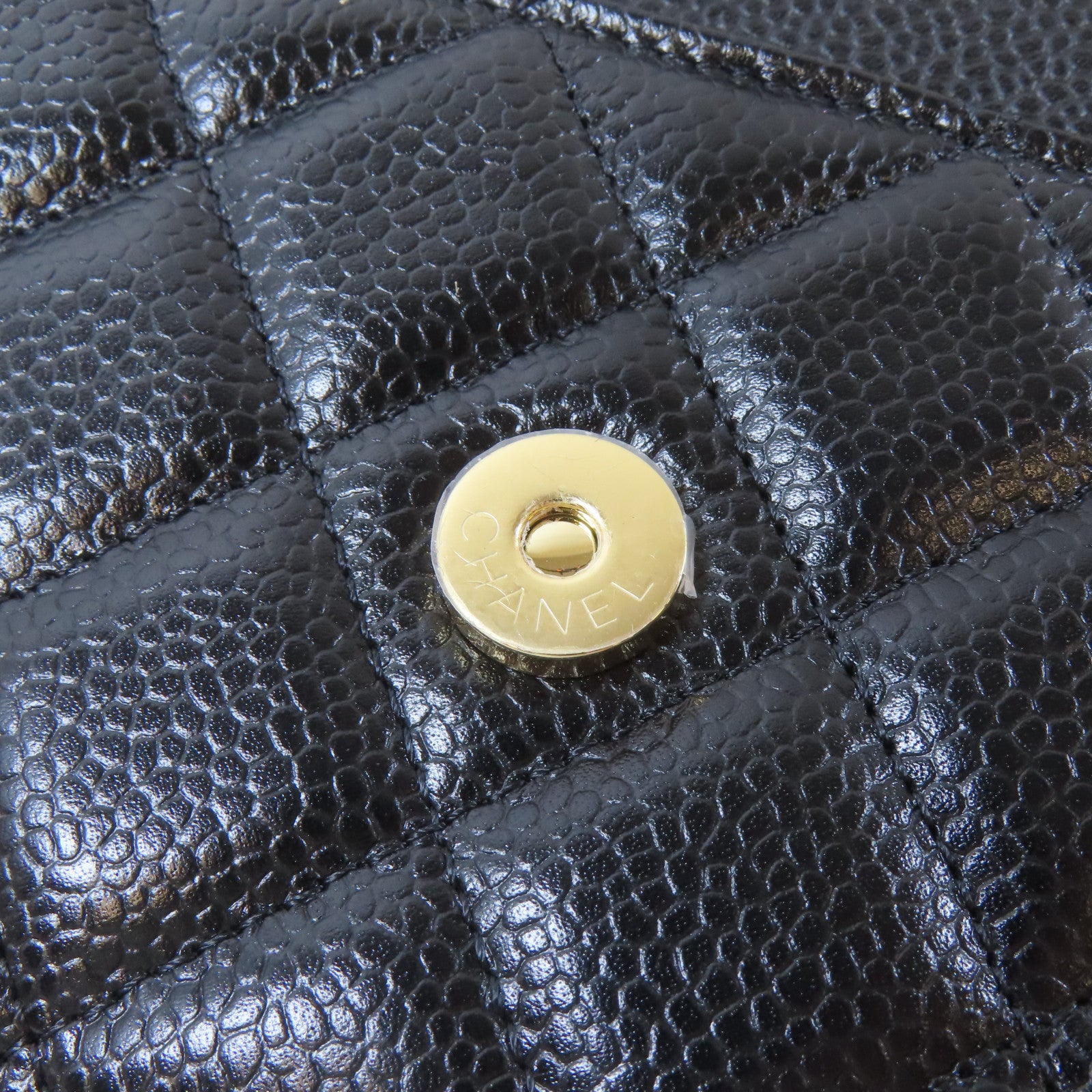 CHANEL 菱格Caviar皮革WOC Wallet On Chain金扣鏈帶肩背袋黑色