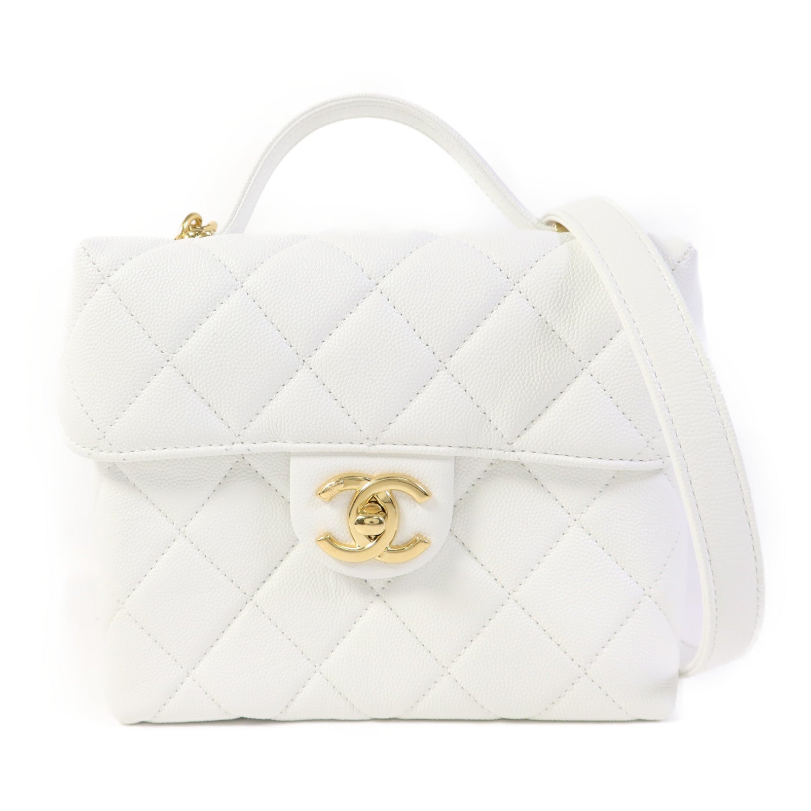 CHANEL 牛皮皮革Vanity 23C金扣鏈帶手挽肩背兩用袋