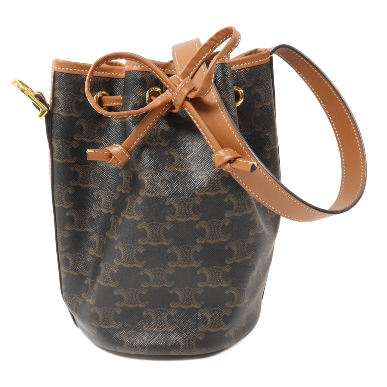CELINE 塗層帆布Triomphe Drawstring Small Bucket肩背袋