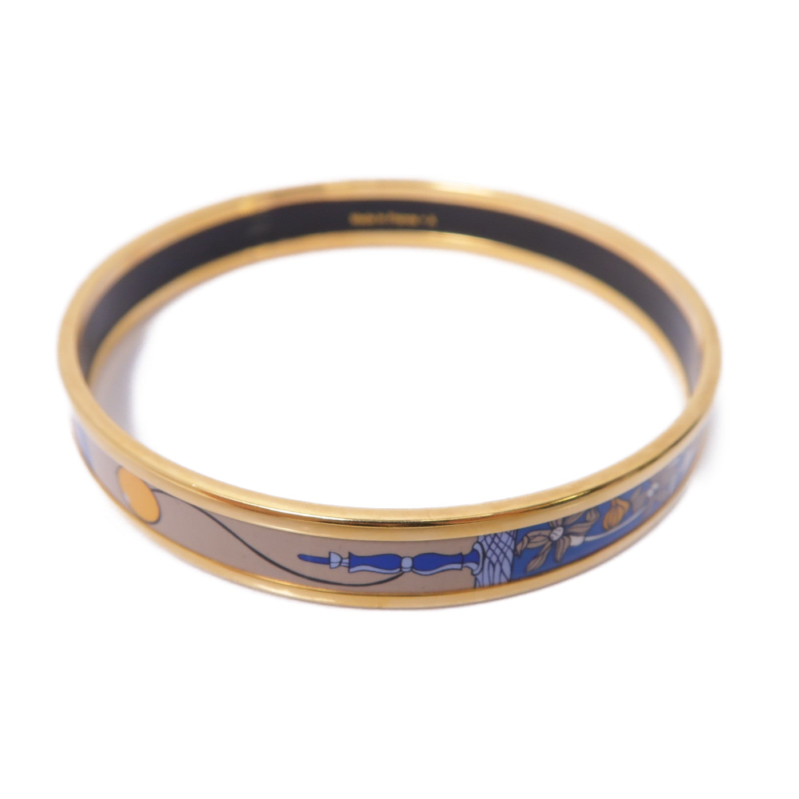 HERMES 琺瑯/金屬Bangle手鐲藍色/杏色/金色