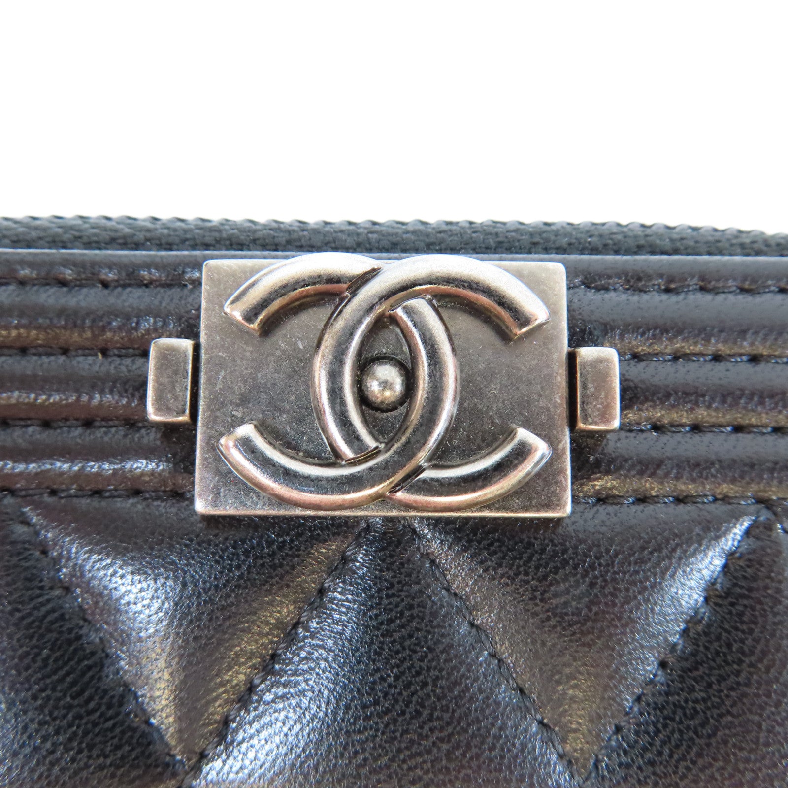 CHANEL 菱格羊皮皮革Card Case銀扣卡片套黑色
