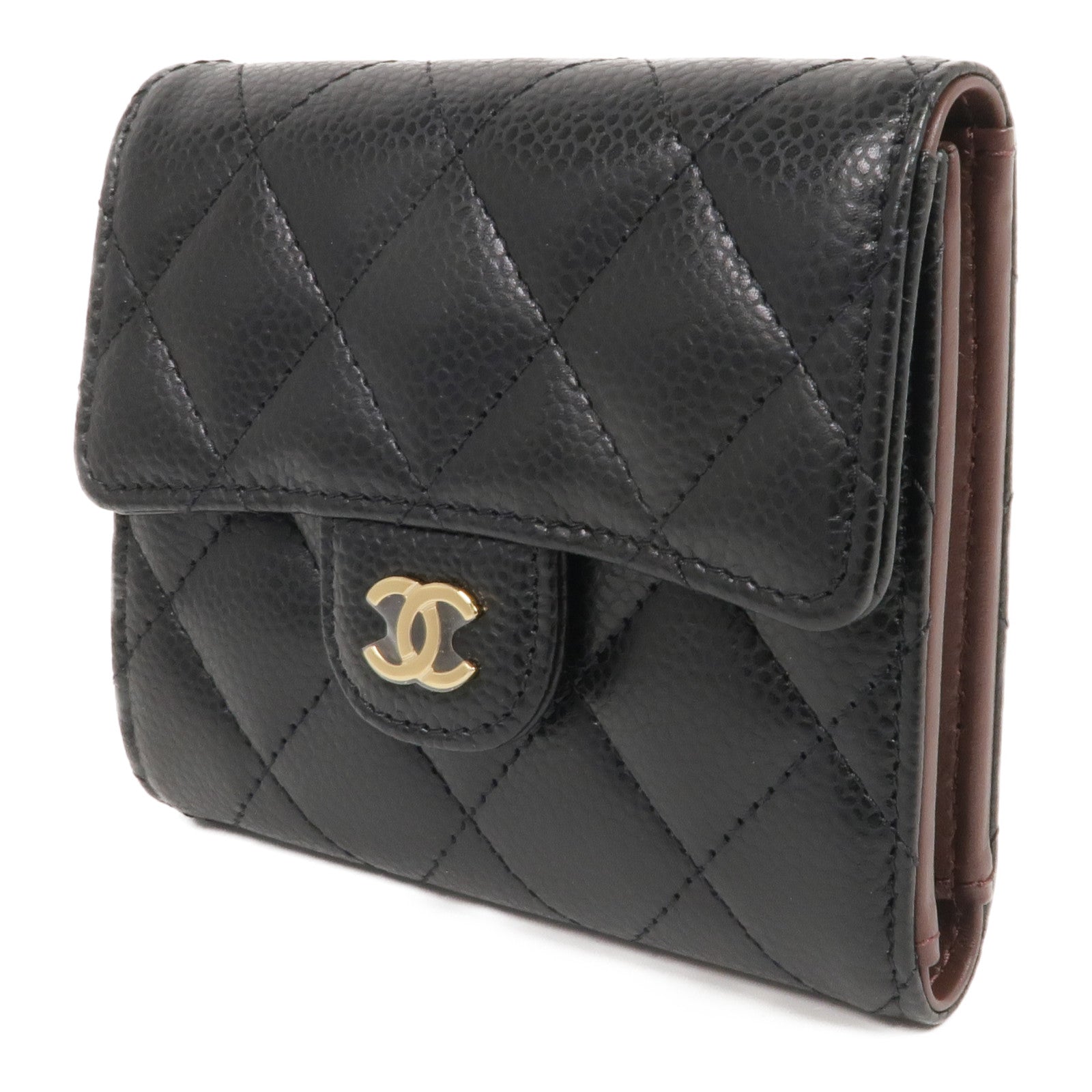 CHANEL 牛皮皮革Trifold Wallet金扣錢包