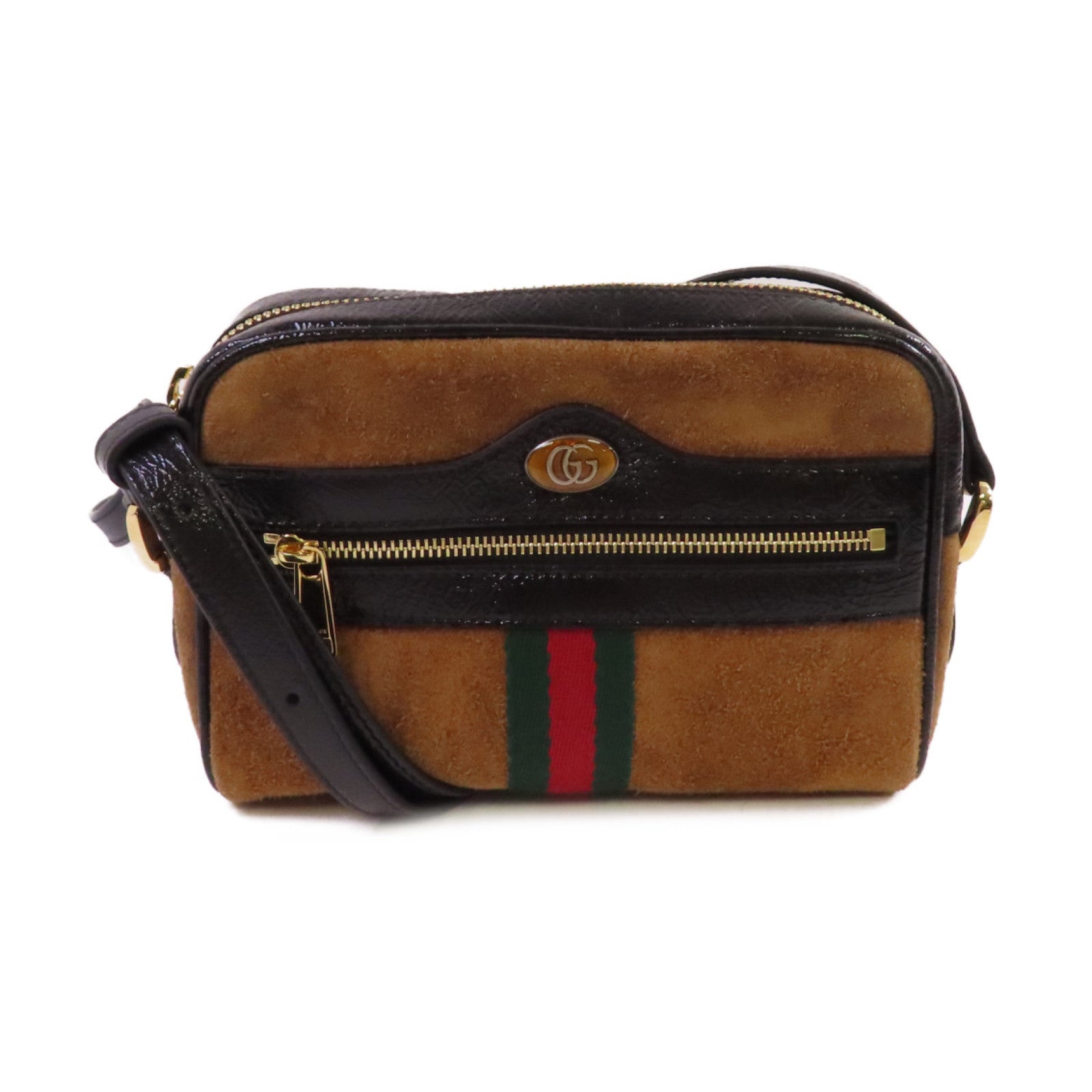 GUCCI 【激減優惠】麂皮皮革Sherry Ophidia Shoulder Bag 金扣肩背袋啡色/黑色