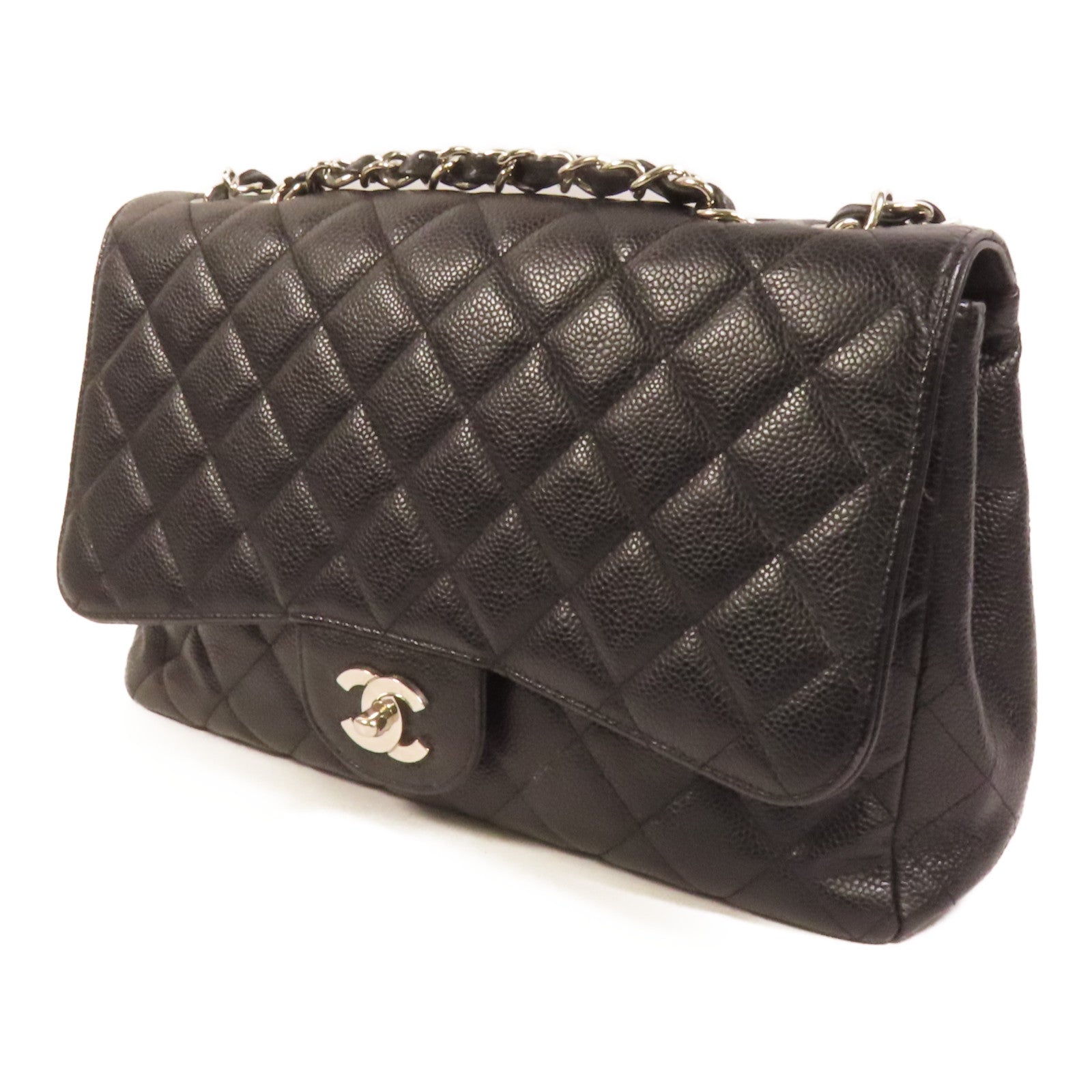 CHANEL 牛皮皮革Large Classic銀扣肩背袋