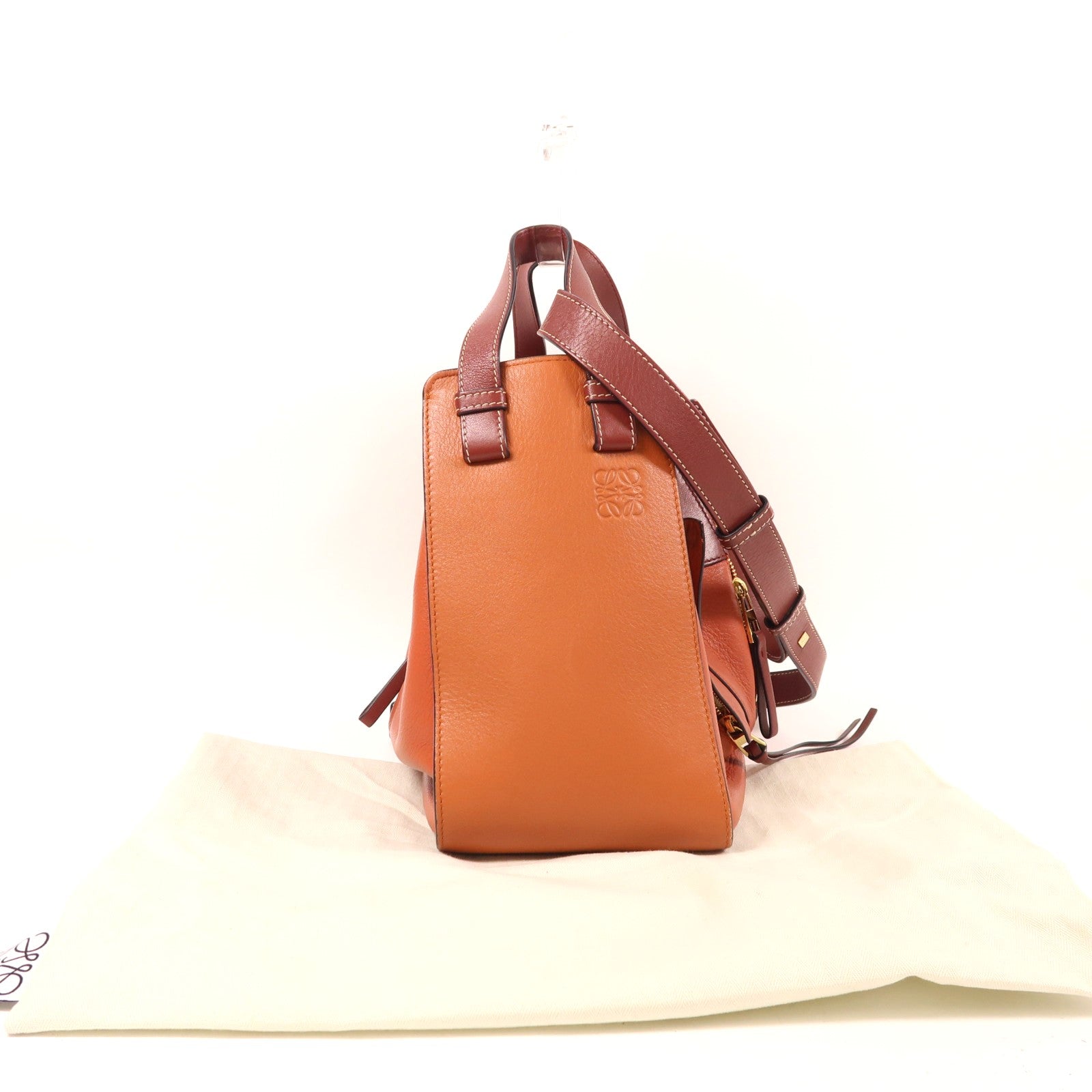 LOEWE 牛皮皮革Hammock金扣手挽肩背兩用袋棕色