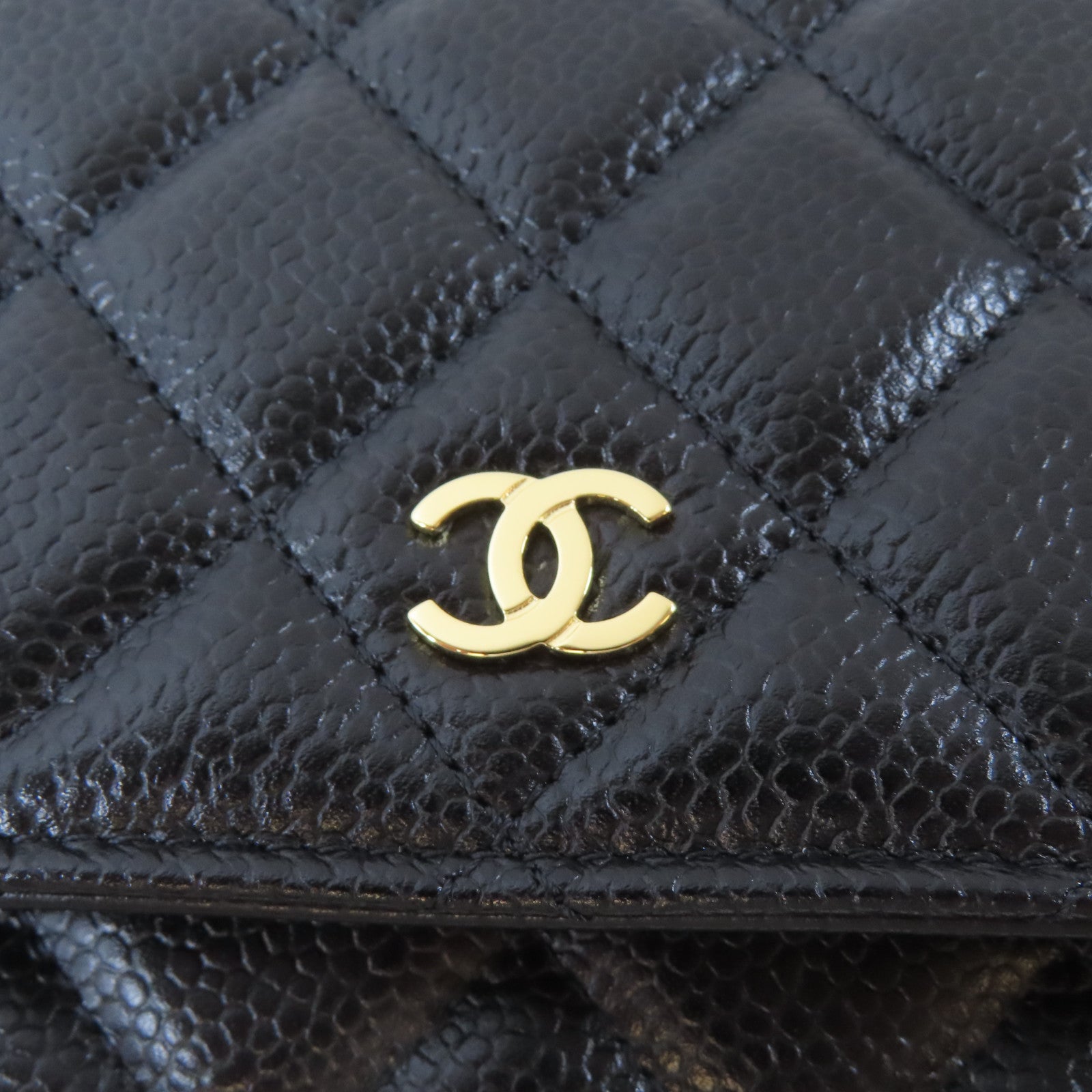 CHANEL 菱格Caviar皮革WOC Wallet On Chain金扣鏈帶肩背袋黑色