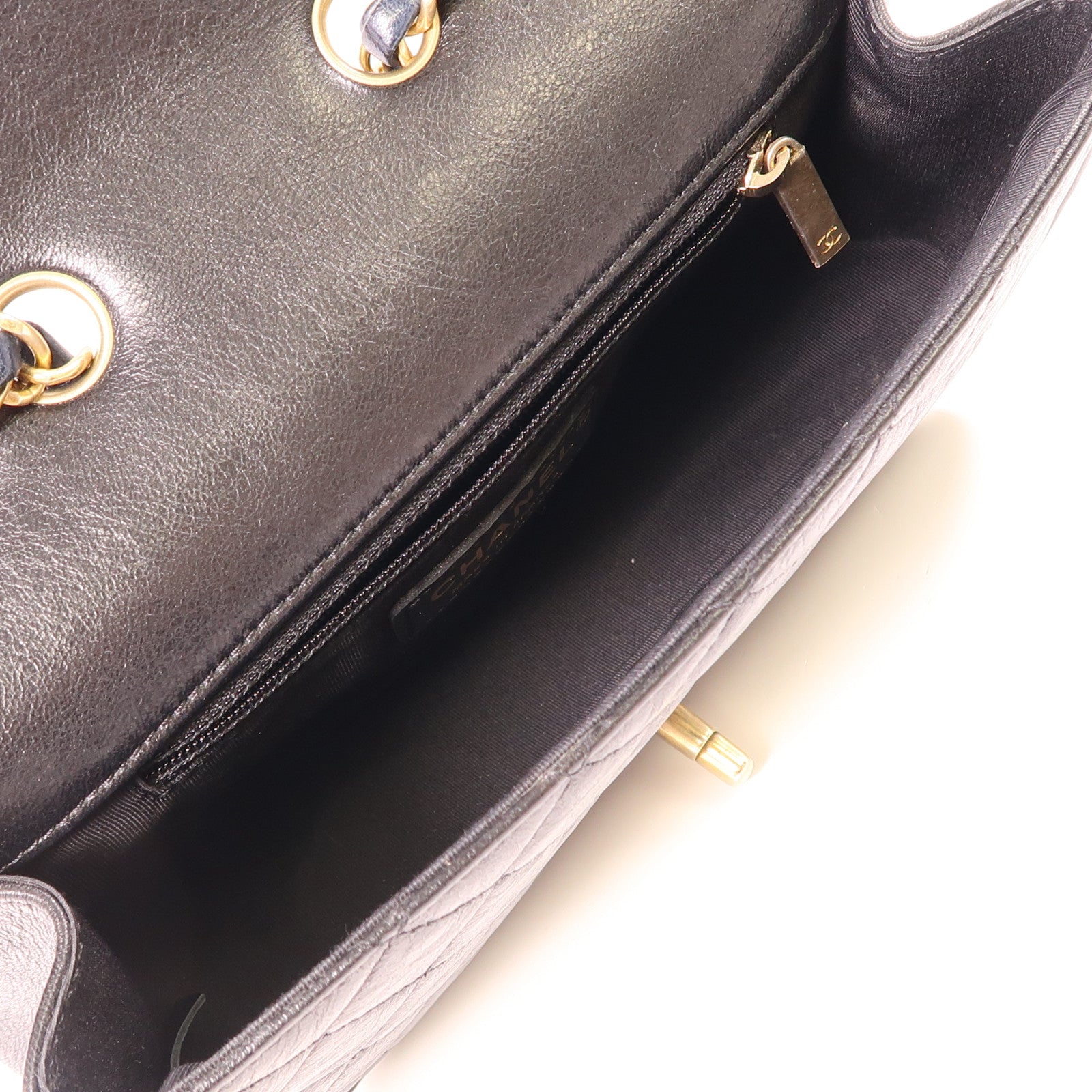 CHANEL CC GHW Quilted Curve Braided  Chain Shoulder Bag Lambskin Leather Navy