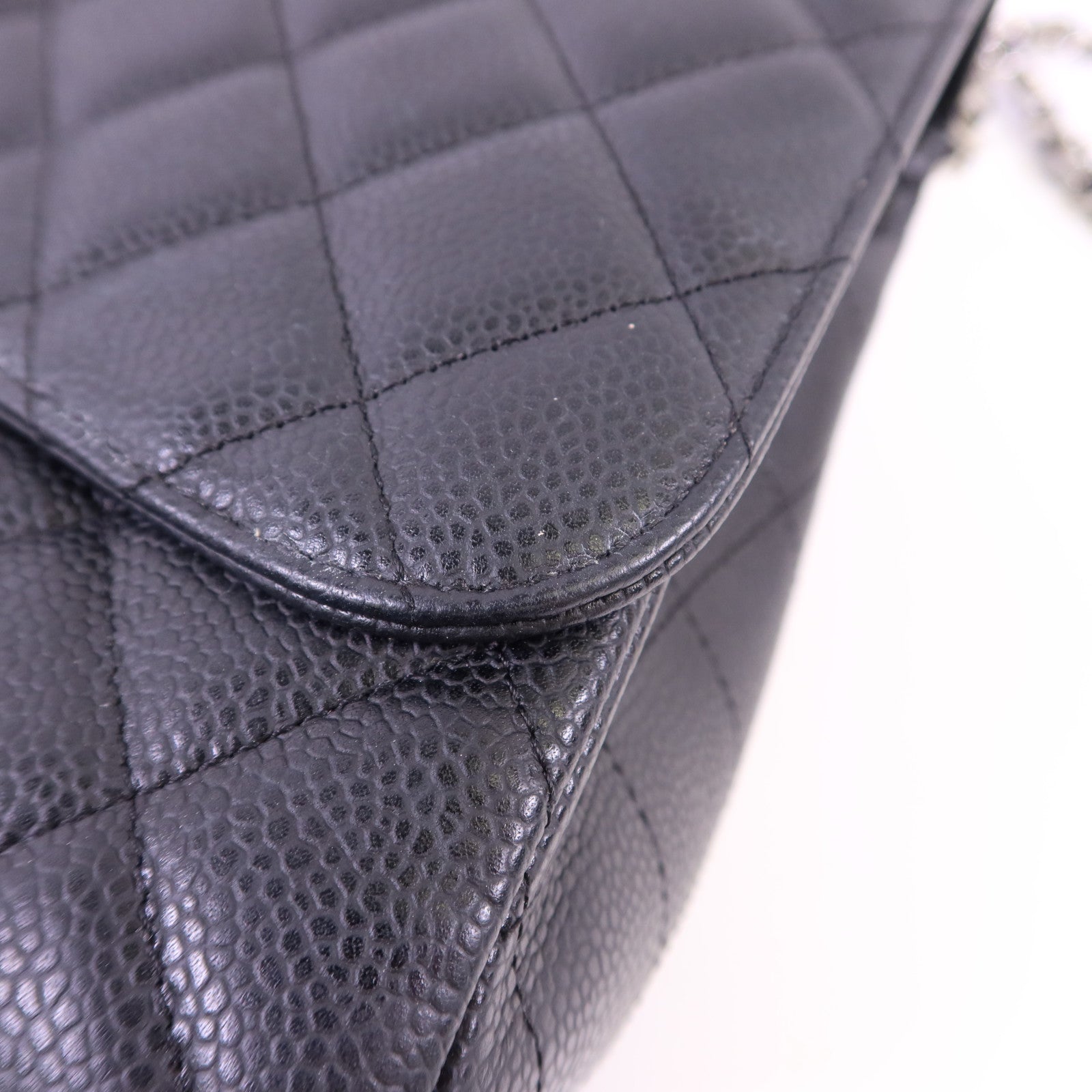 CHANEL 牛皮皮革Large Classic銀扣鏈帶肩背袋