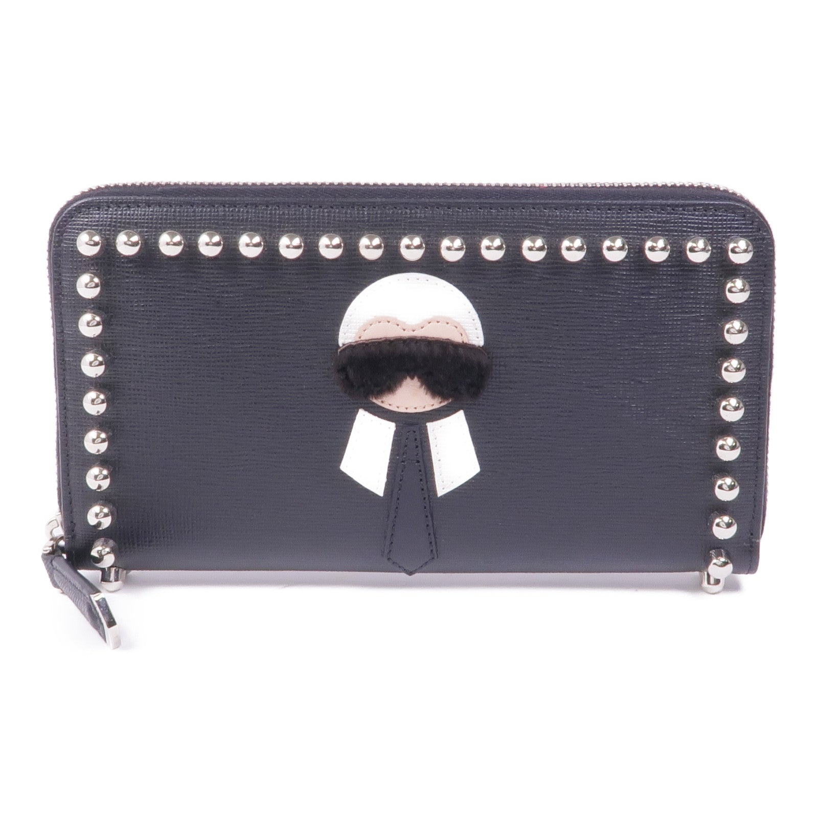 FENDI 牛皮皮革/毛皮Long Wallet銀扣長錢包