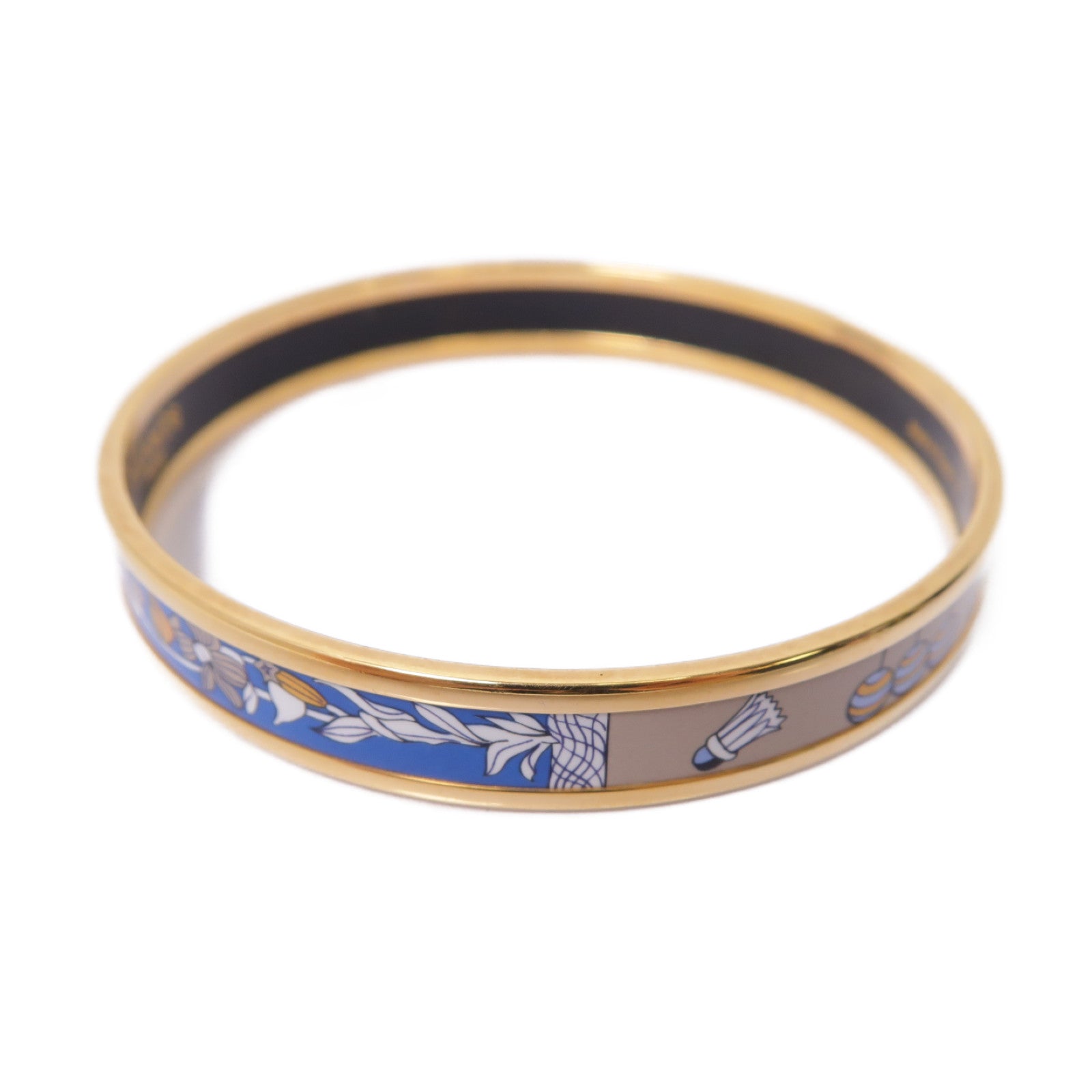 HERMES 琺瑯/金屬Bangle手鐲藍色/杏色/金色