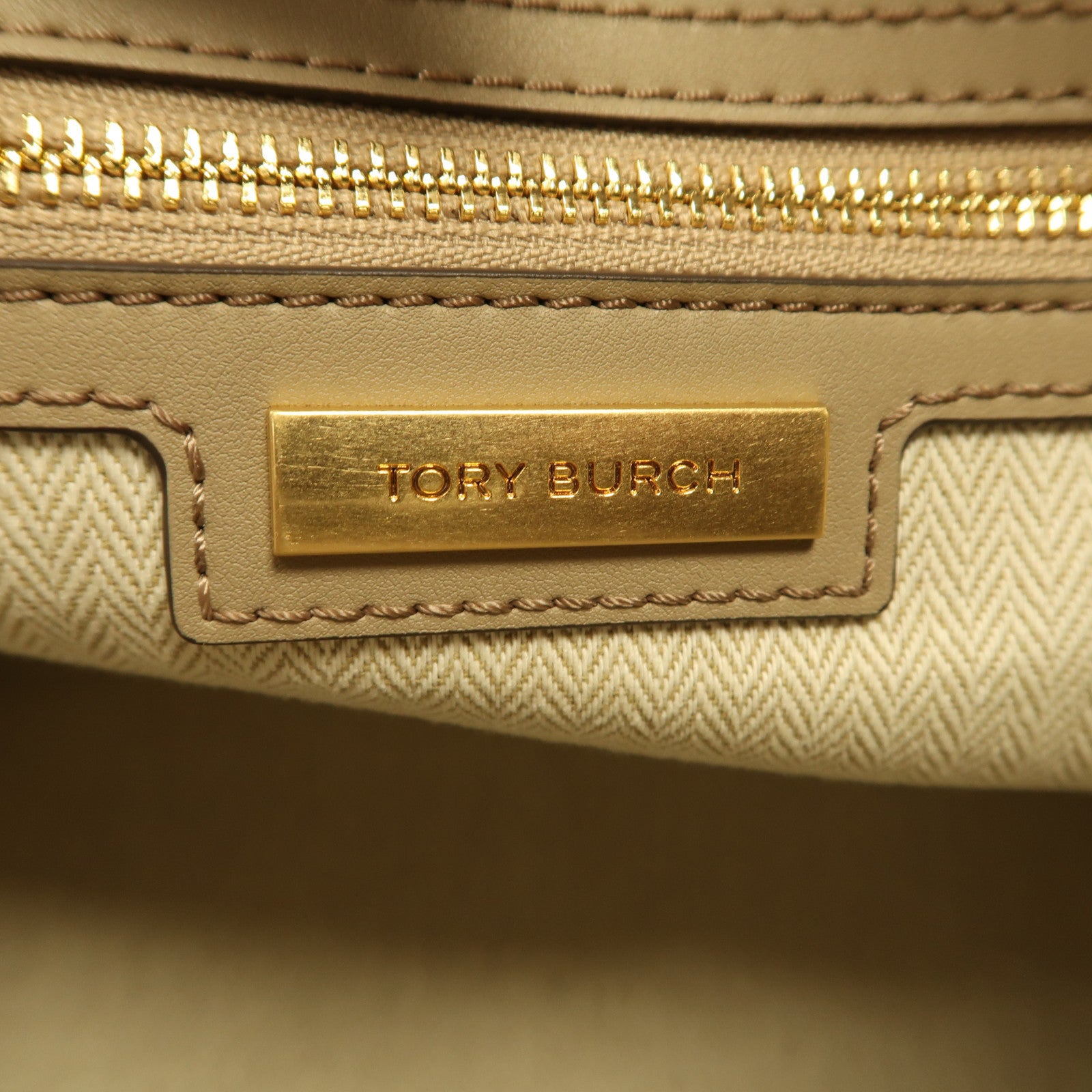 Tory Burch 牛皮皮革Shoulder Bag金扣手挽肩背兩用袋奶茶色