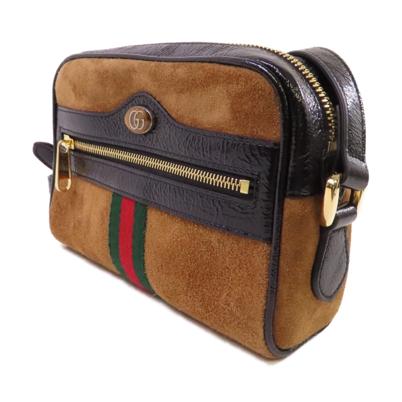 GUCCI 【激減優惠】麂皮皮革Sherry Ophidia Shoulder Bag 金扣肩背袋啡色/黑色