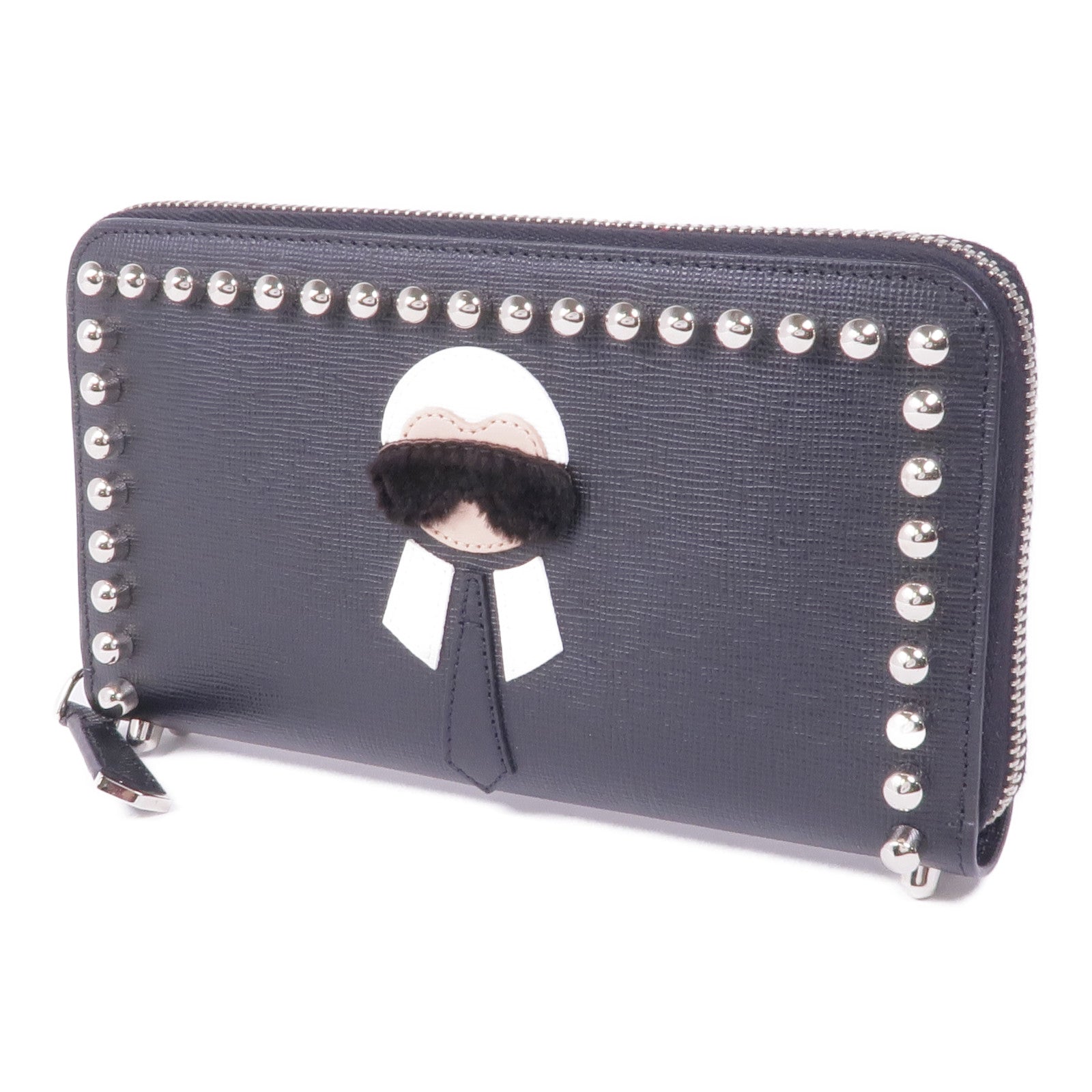 FENDI 牛皮皮革/毛皮Long Wallet銀扣長錢包