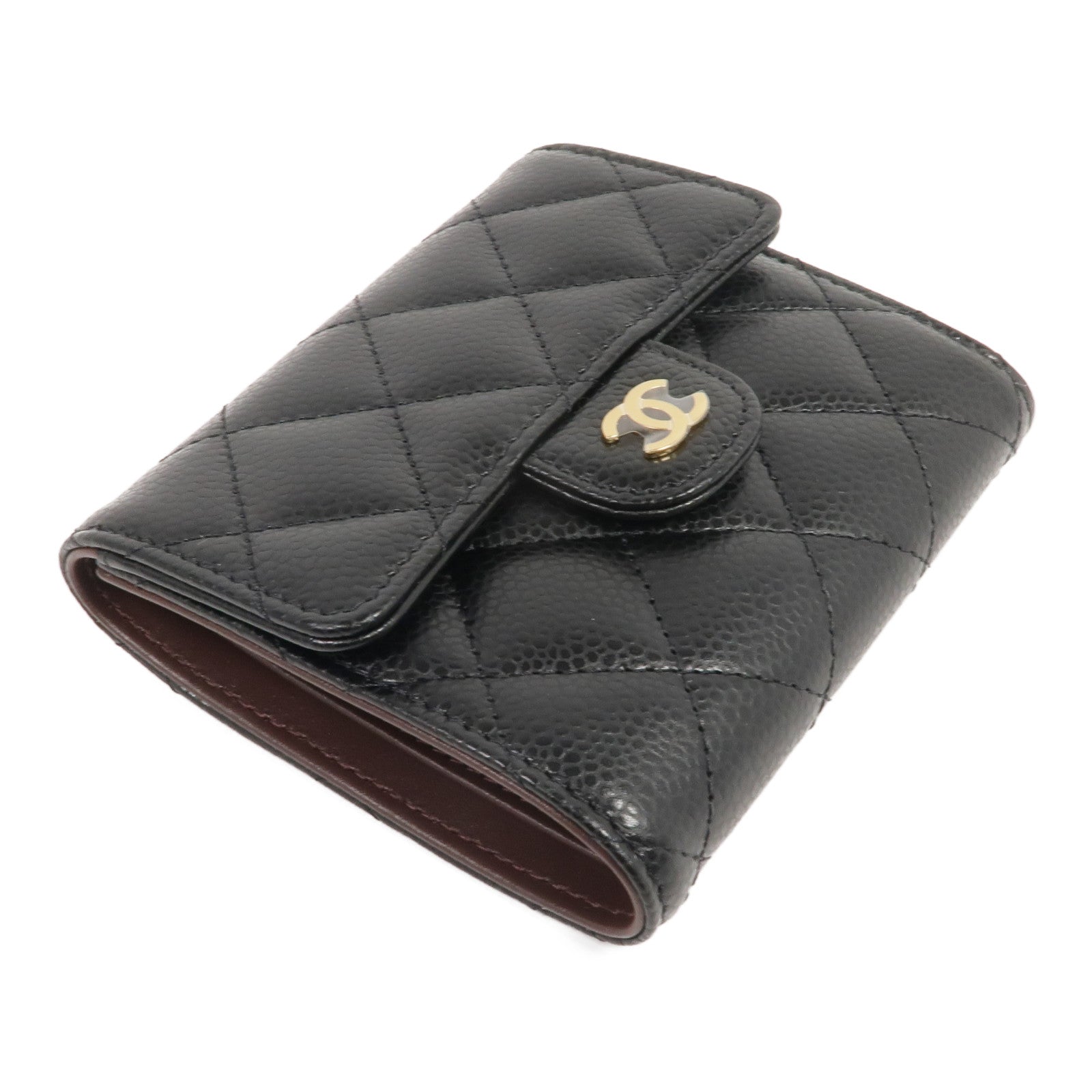 CHANEL 牛皮皮革Trifold Wallet金扣錢包