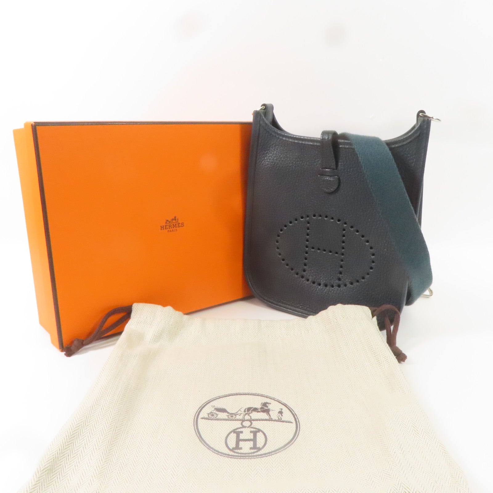 HERMES Clemence皮革Evelyne TPM銀扣肩背袋博斯普魯斯綠色