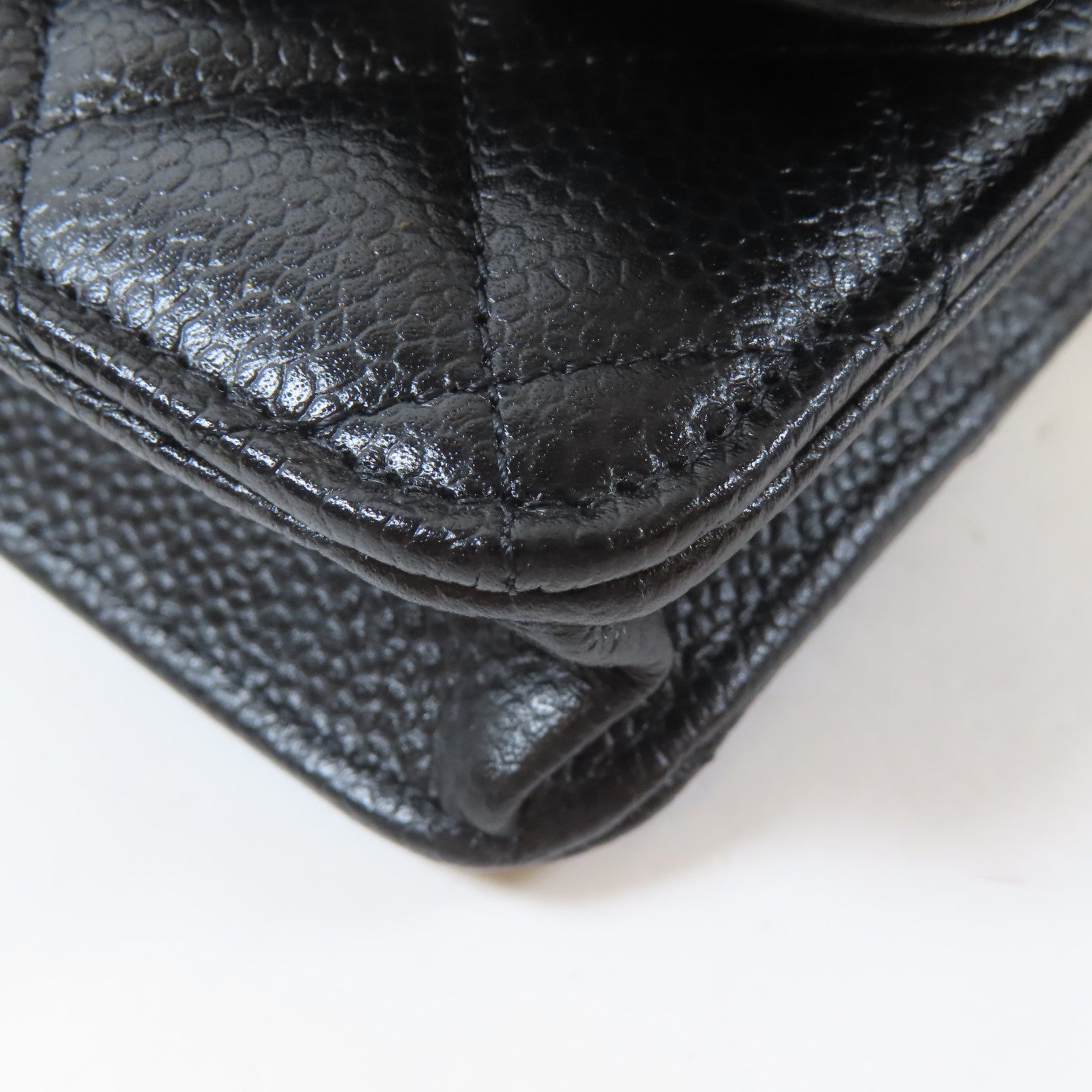 CHANEL 菱格Caviar皮革WOC Wallet On Chain金扣鏈帶肩背袋黑色