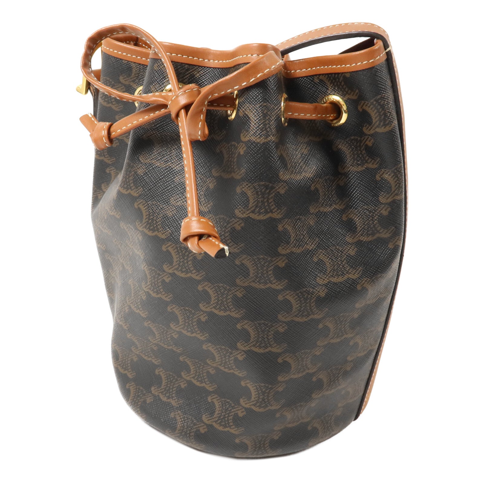 CELINE 塗層帆布Triomphe Drawstring Small Bucket肩背袋