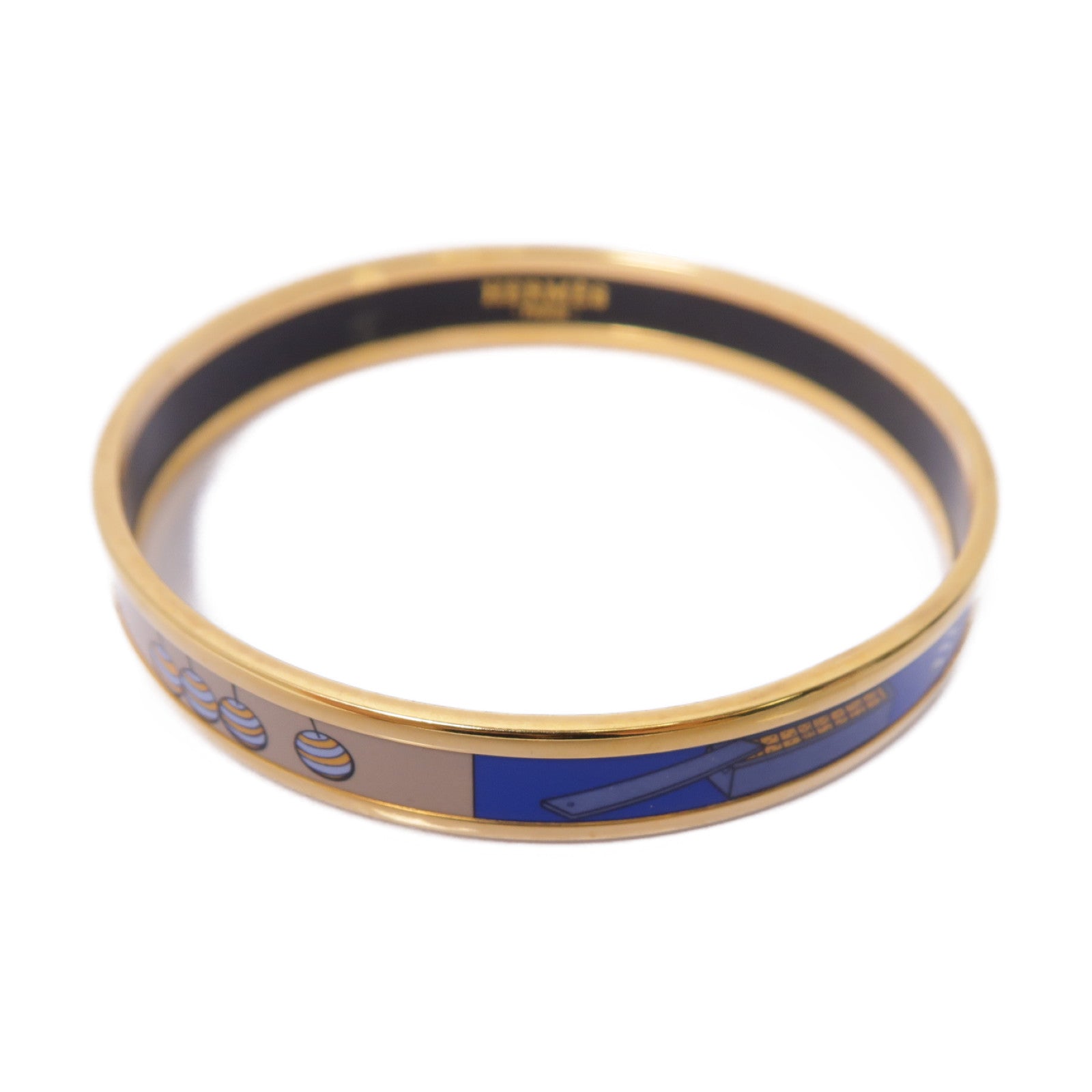HERMES 琺瑯/金屬Bangle手鐲藍色/杏色/金色