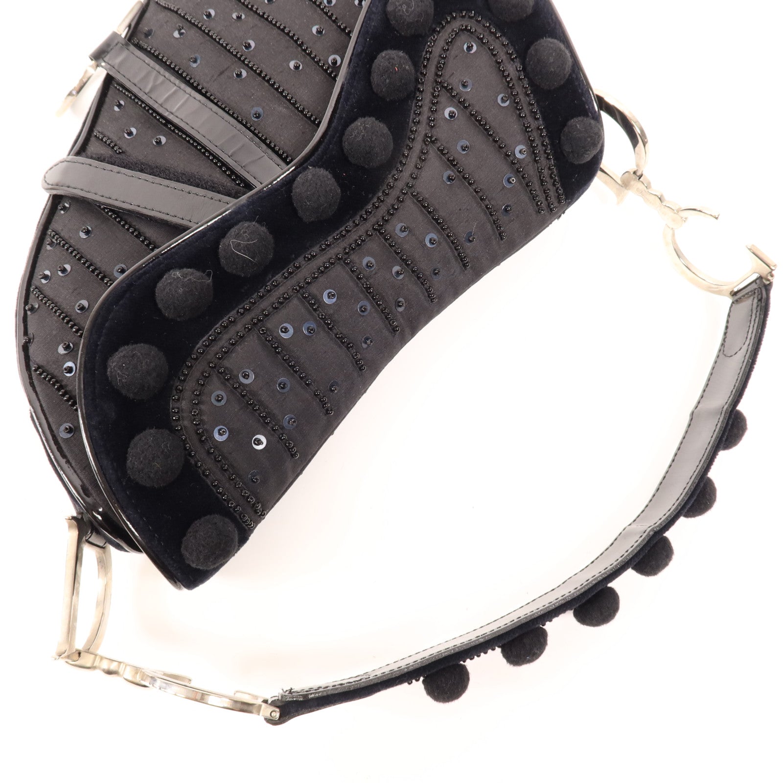 Dior 天鵝絨/皮革Saddle Bag銀扣手挽袋