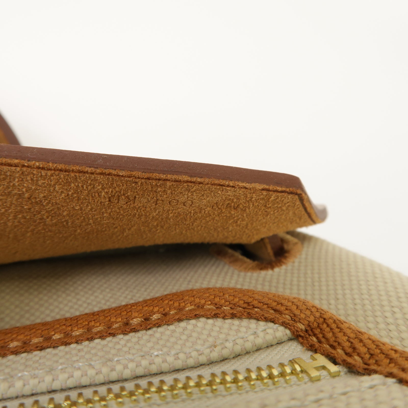 HERMES 帆布Herbag PM 2 Way Shoulder Bag 金扣手挽肩背兩用袋Beton/馬鞍皮駝色