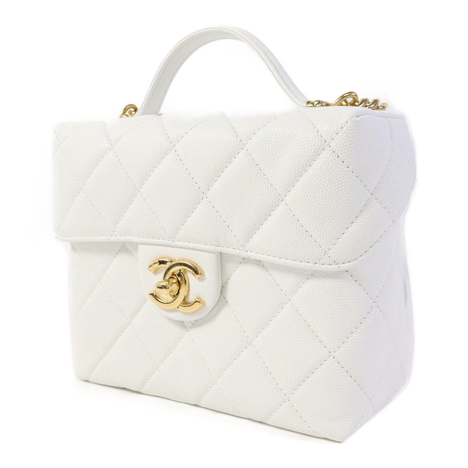 CHANEL 牛皮皮革Vanity 23C金扣鏈帶手挽肩背兩用袋