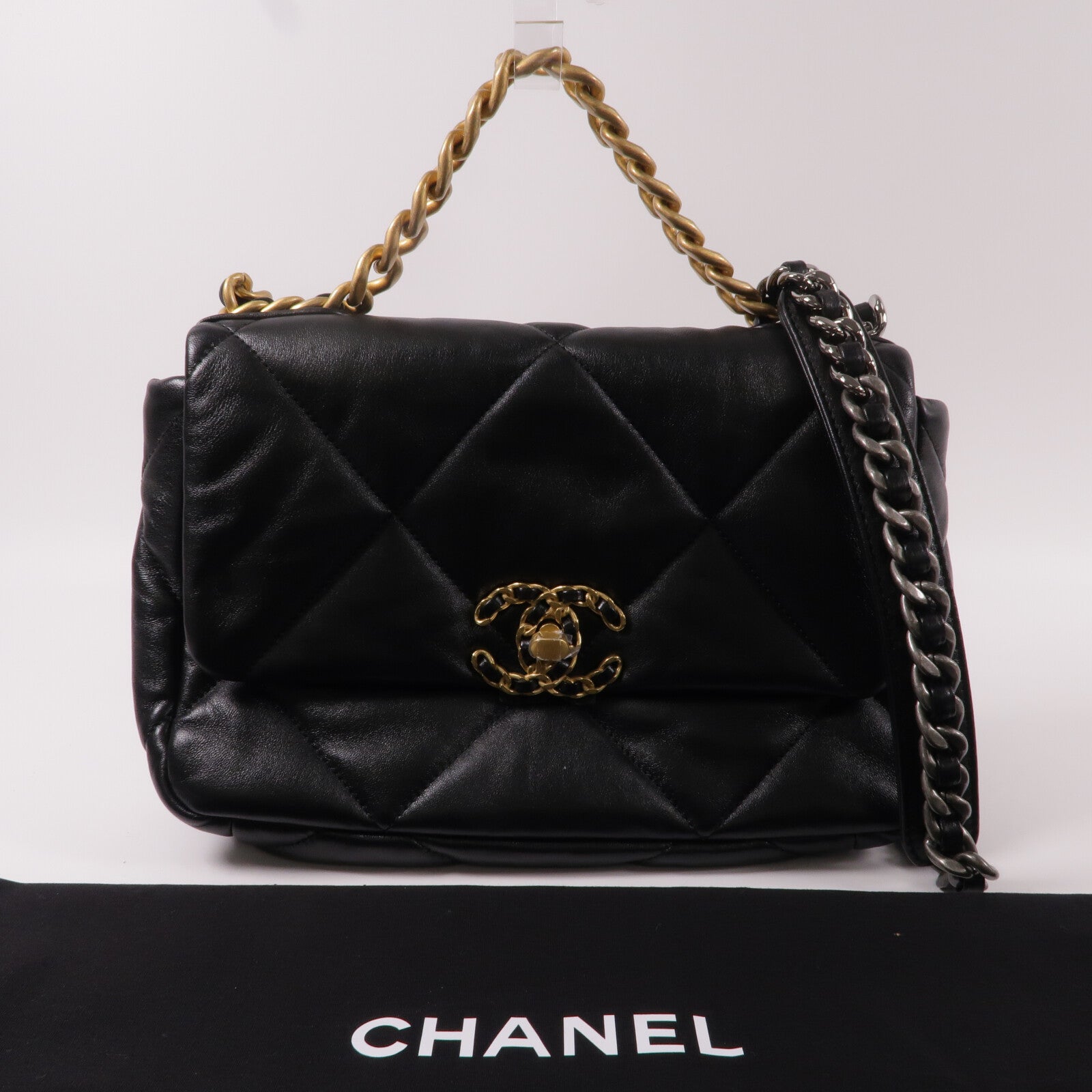 CHANEL 羊皮皮革C19 Small鏈帶手挽肩背兩用袋