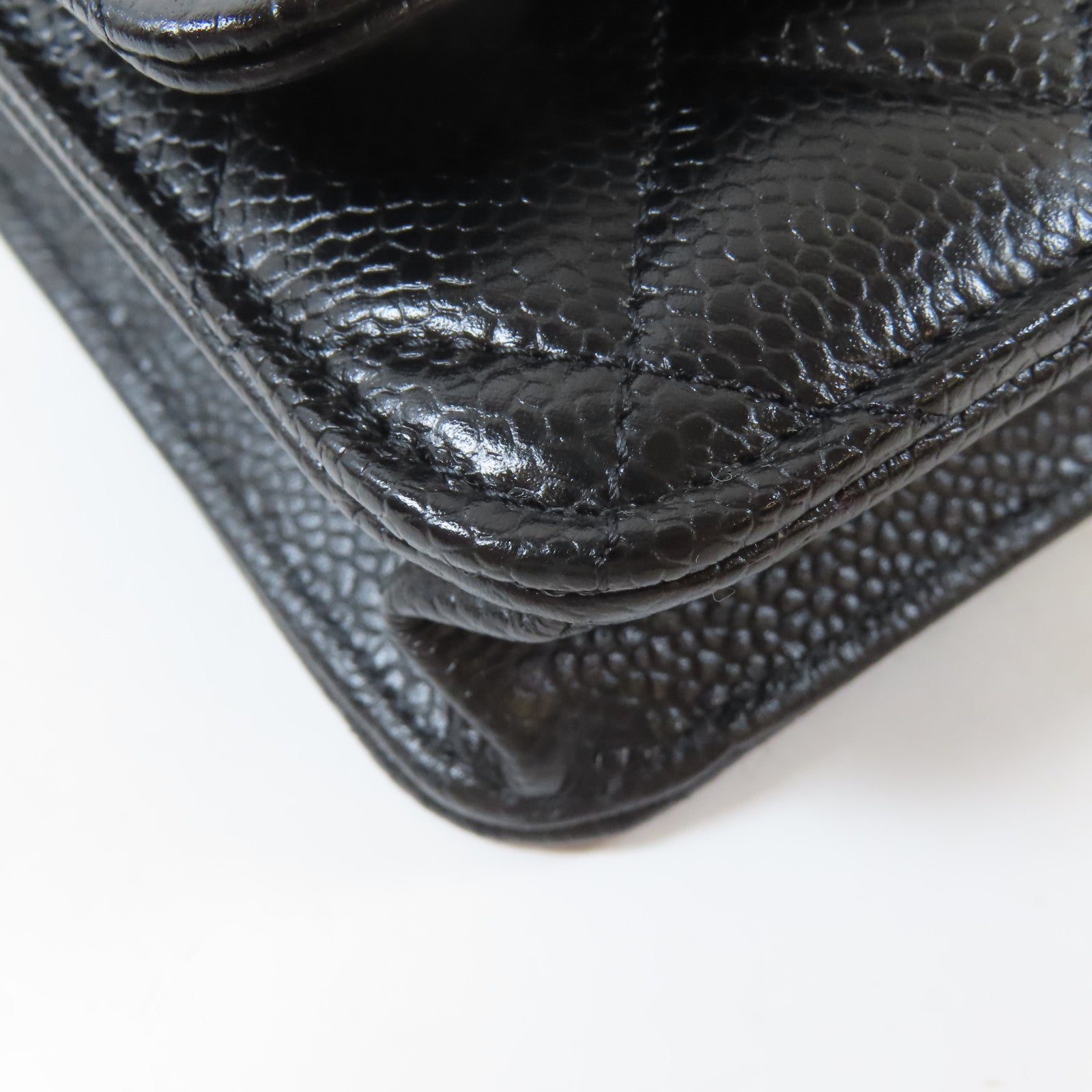CHANEL 菱格Caviar皮革WOC Wallet On Chain金扣鏈帶肩背袋黑色