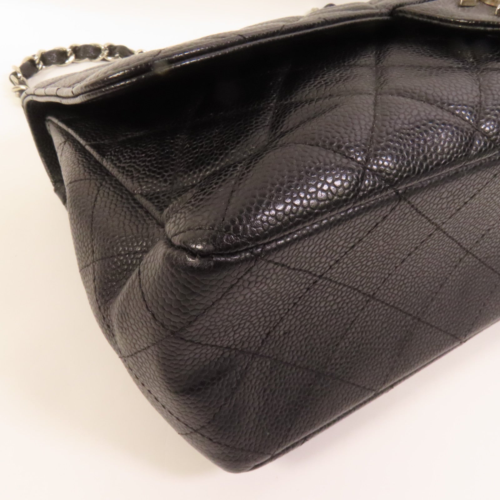 CHANEL 牛皮皮革Large Classic銀扣肩背袋