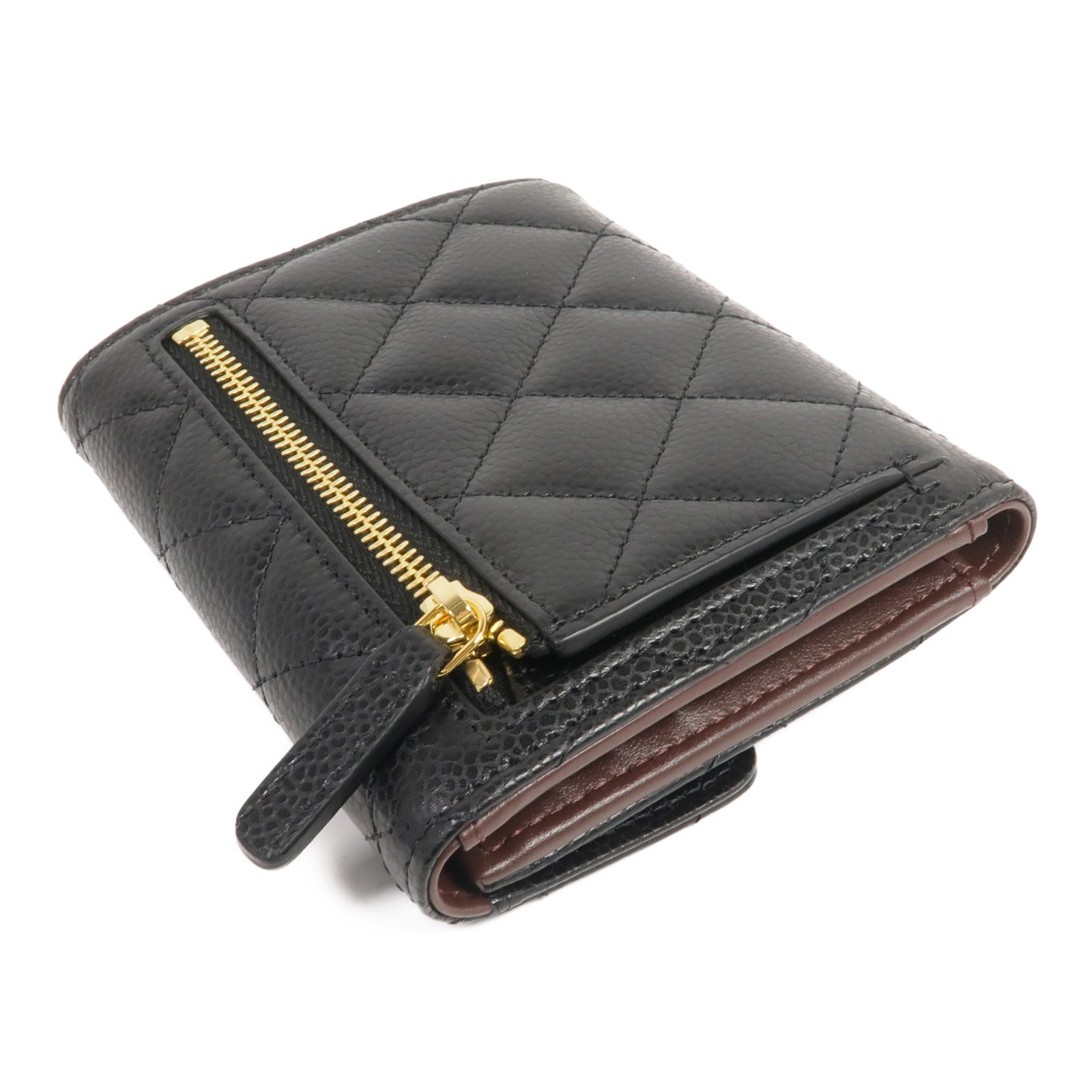 CHANEL 牛皮皮革Trifold Wallet金扣錢包