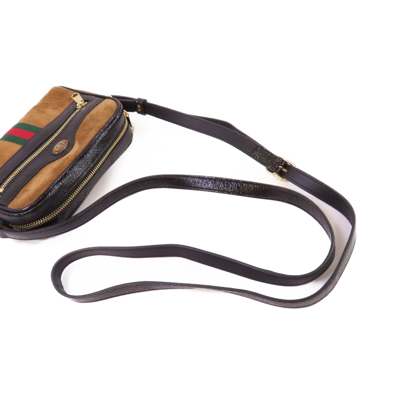 GUCCI 【激減優惠】麂皮皮革Sherry Ophidia Shoulder Bag 金扣肩背袋啡色/黑色