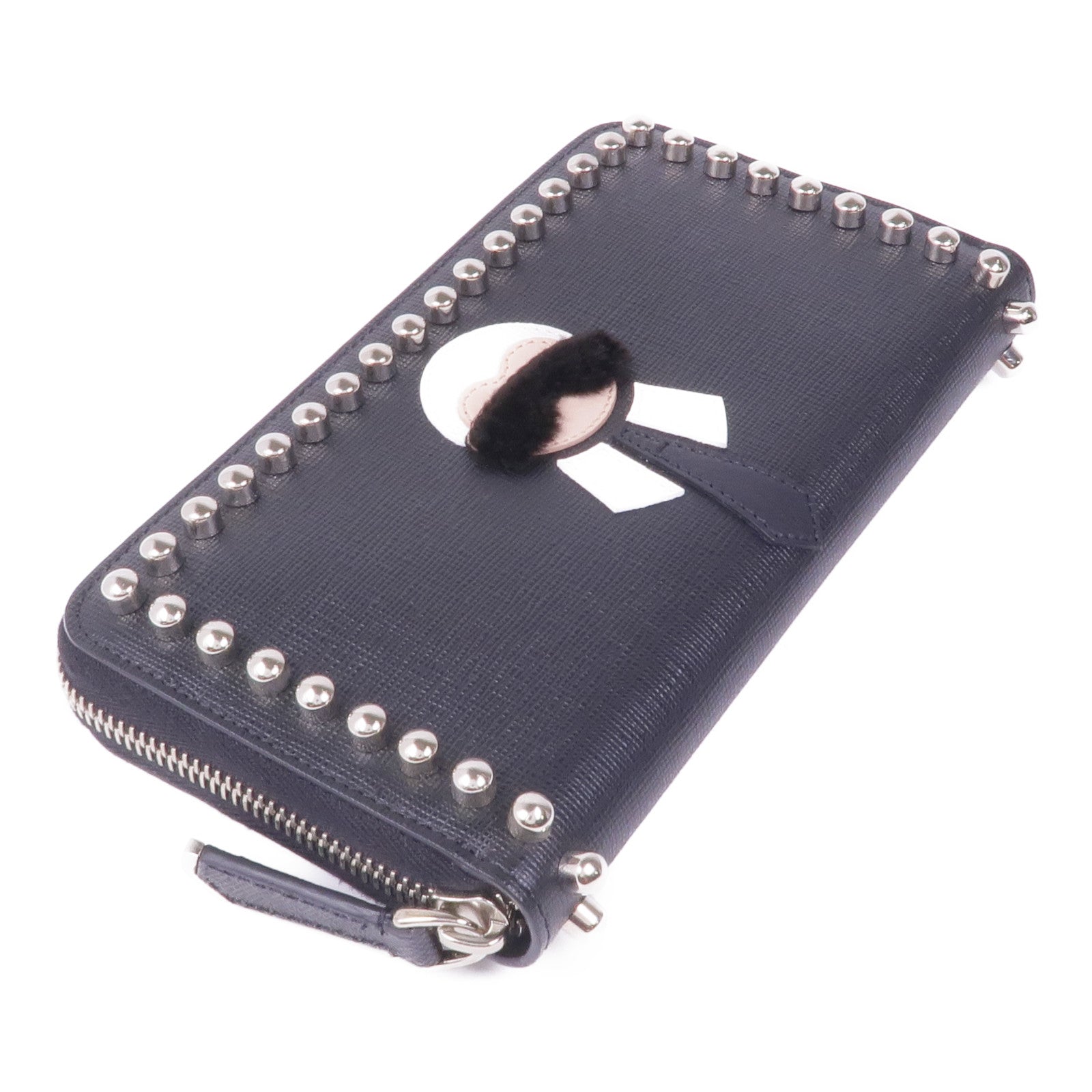 FENDI 牛皮皮革/毛皮Long Wallet銀扣長錢包