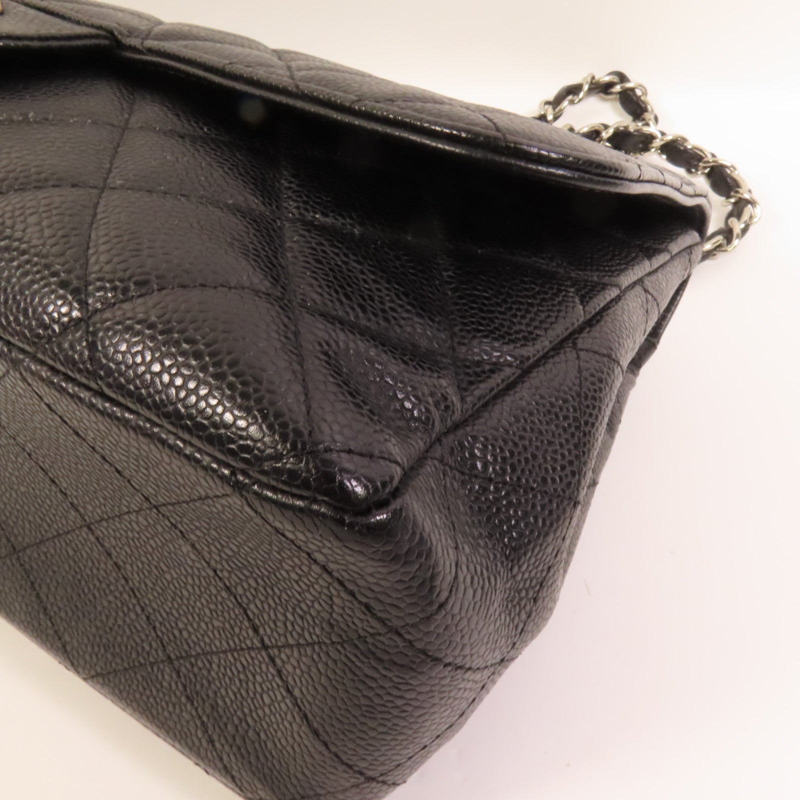 CHANEL 牛皮皮革Large Classic銀扣肩背袋