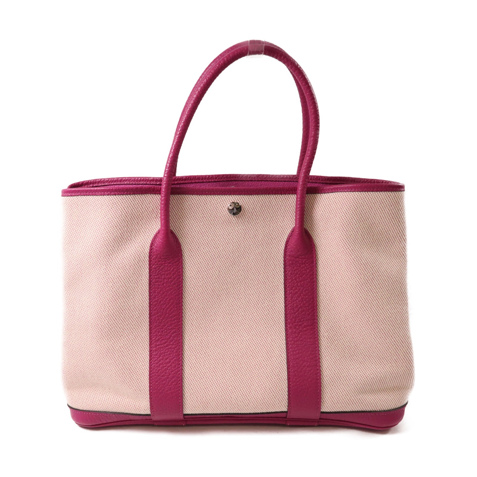 HERMES 帆布GardenParty PM銀扣手挽袋Rose Pourpre玫瑰紫色