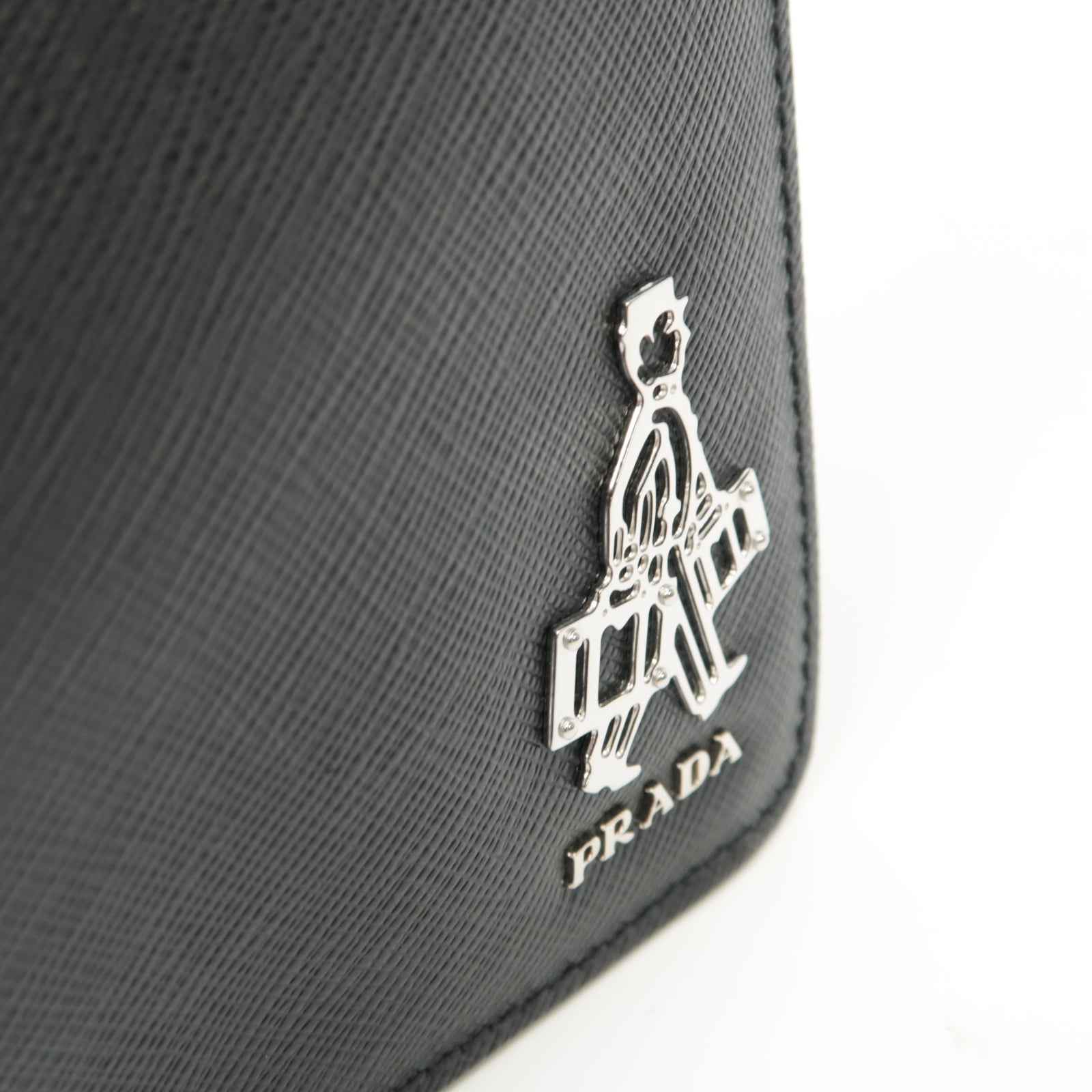 PRADA 牛皮皮革Zipped Clutch銀扣手拿包黑色