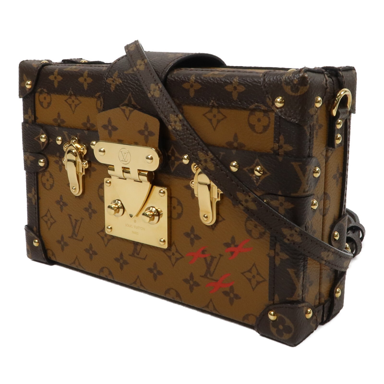 LOUIS VUITTON Monogram Reverse Petite Malle金扣肩背袋