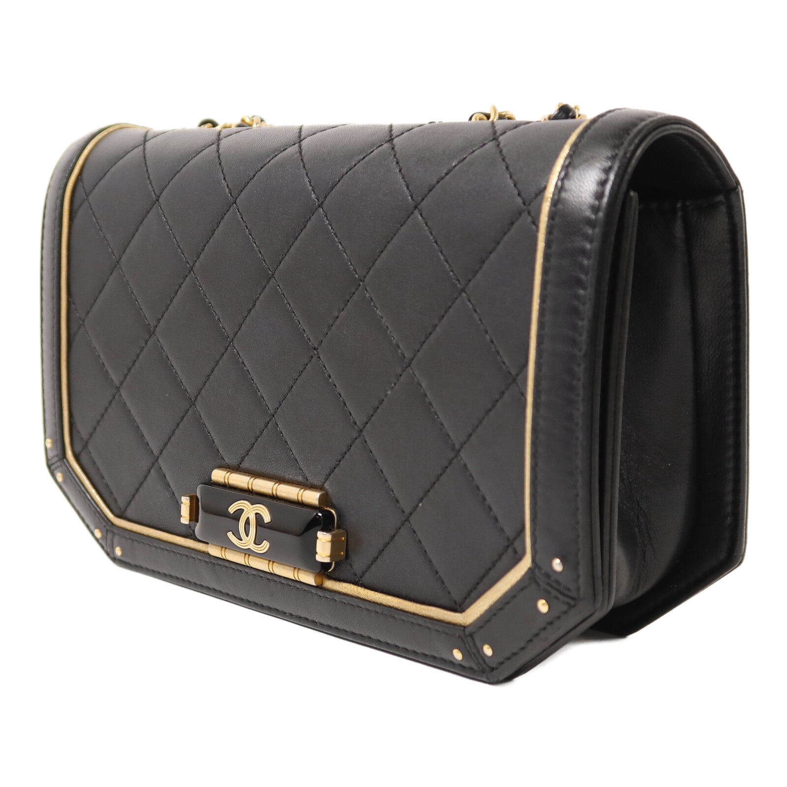 CHANEL 羊皮皮革Shoulder Bag金扣鏈帶肩背袋