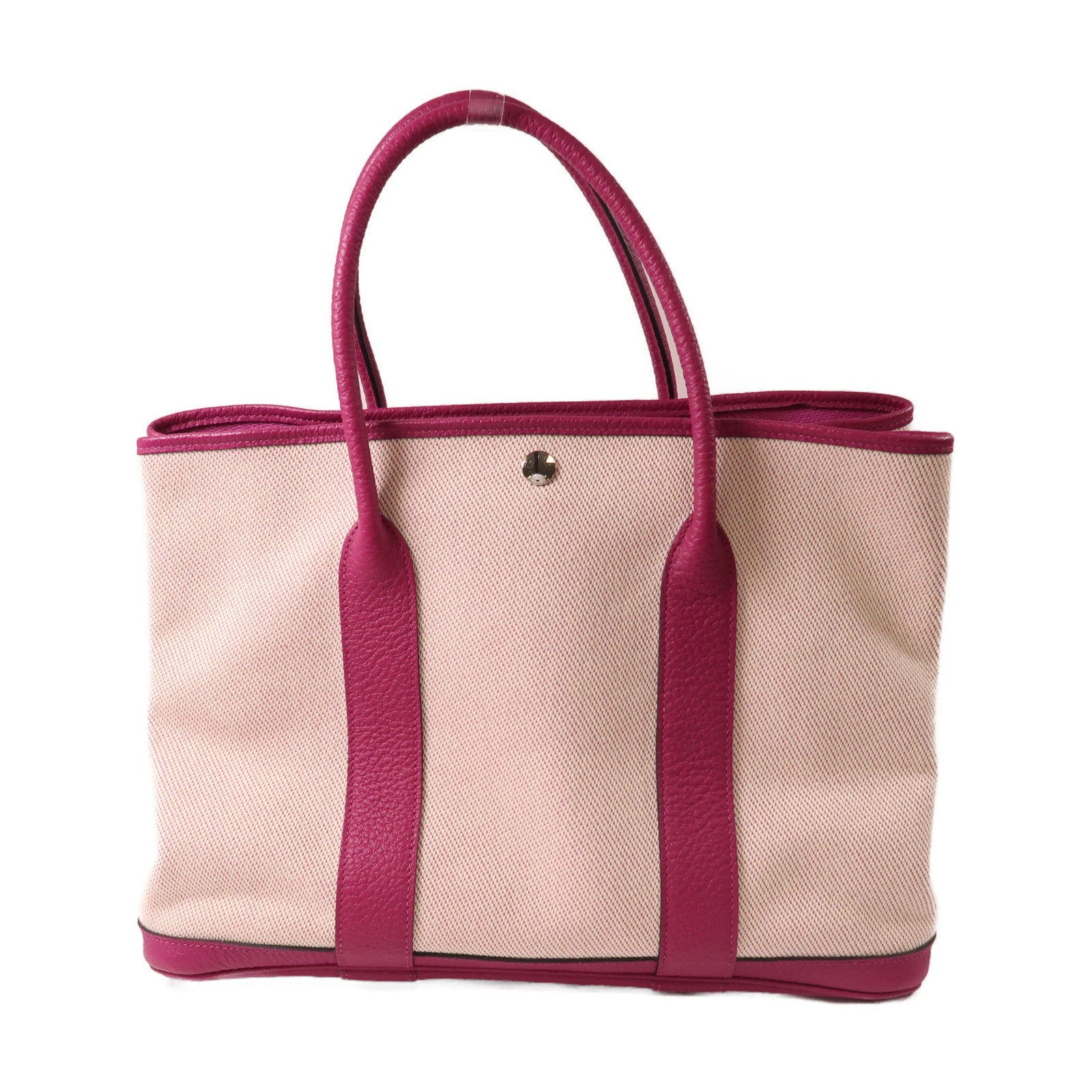 HERMES 帆布GardenParty PM銀扣手挽袋Rose Pourpre玫瑰紫色