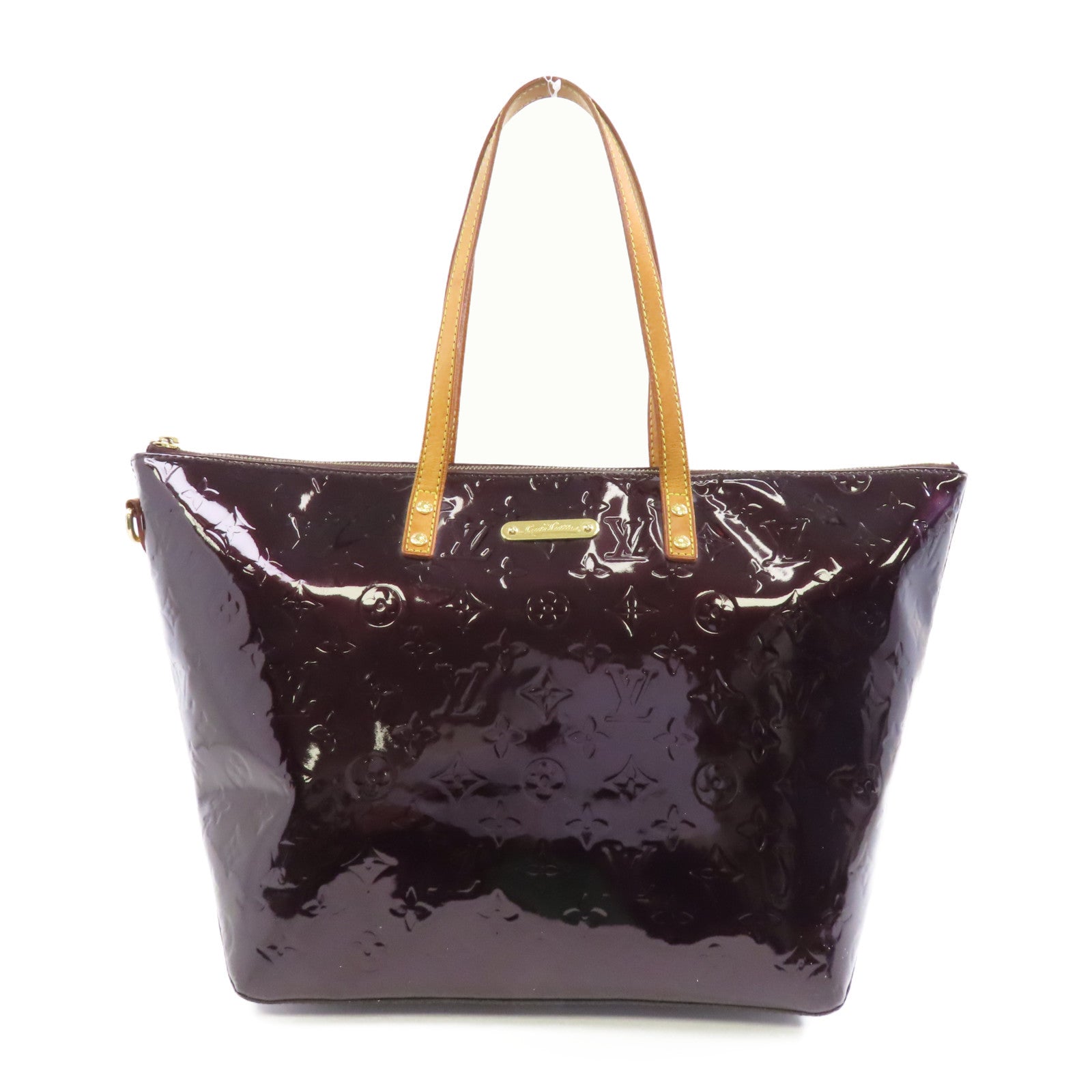 LOUIS VUITTON Vernis Bellevue GM金扣手挽袋酒紅色