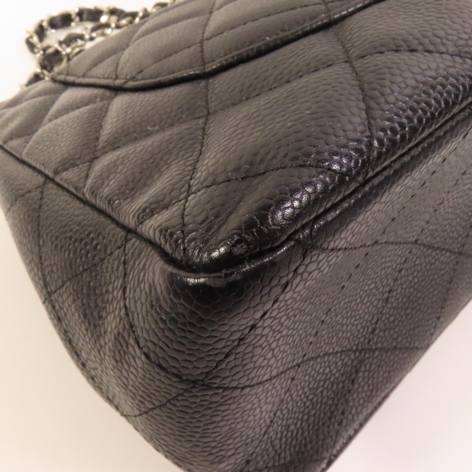 CHANEL 牛皮皮革Large Classic銀扣肩背袋