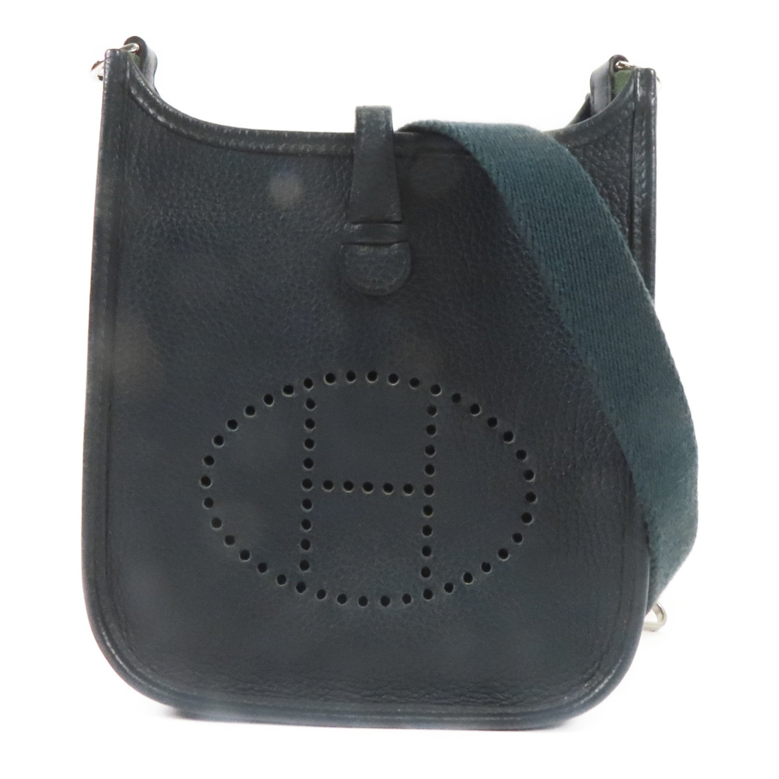 HERMES Clemence皮革Evelyne TPM銀扣肩背袋博斯普魯斯綠色