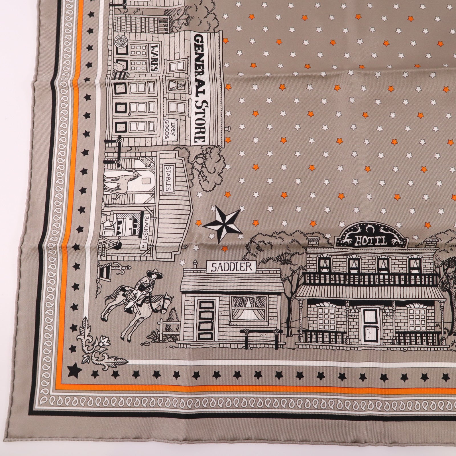 HERMES Scarf 55x55 Silk Gray White Black Orange