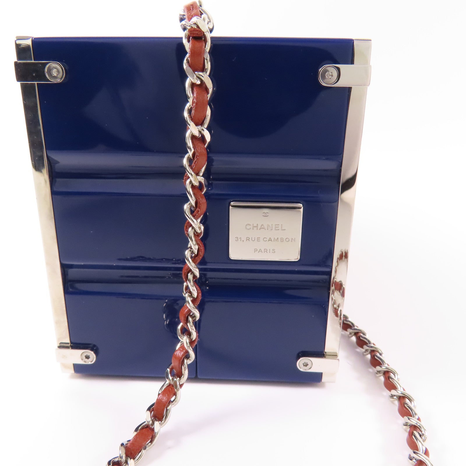 CHANEL 金屬/Acrylic Shipping Container Minaudiere銀扣鏈帶肩背袋