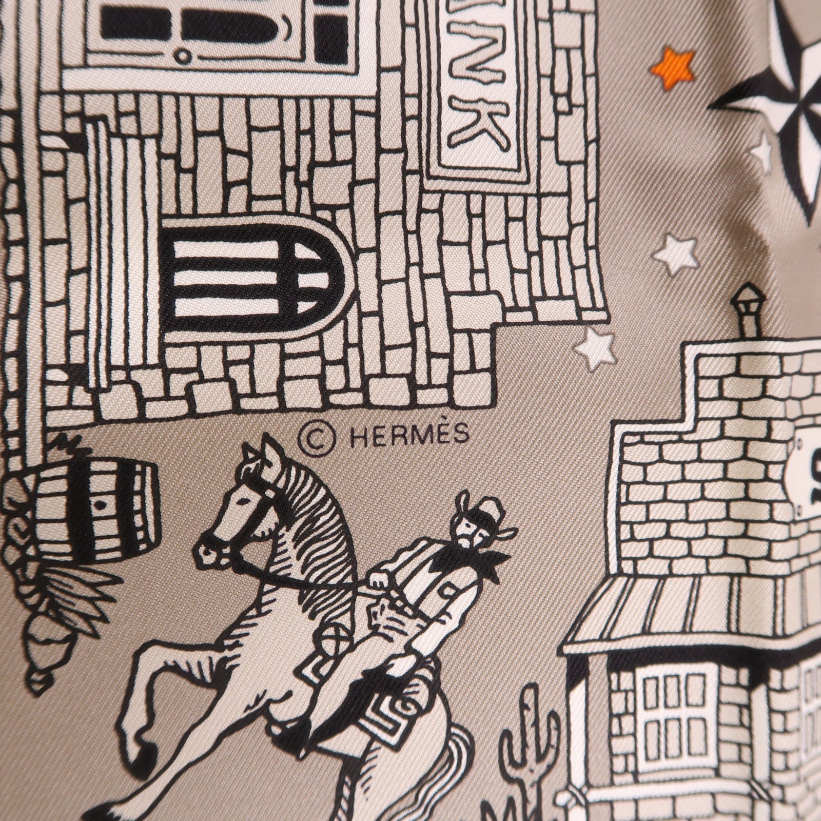 HERMES Scarf 55x55 Silk Gray White Black Orange