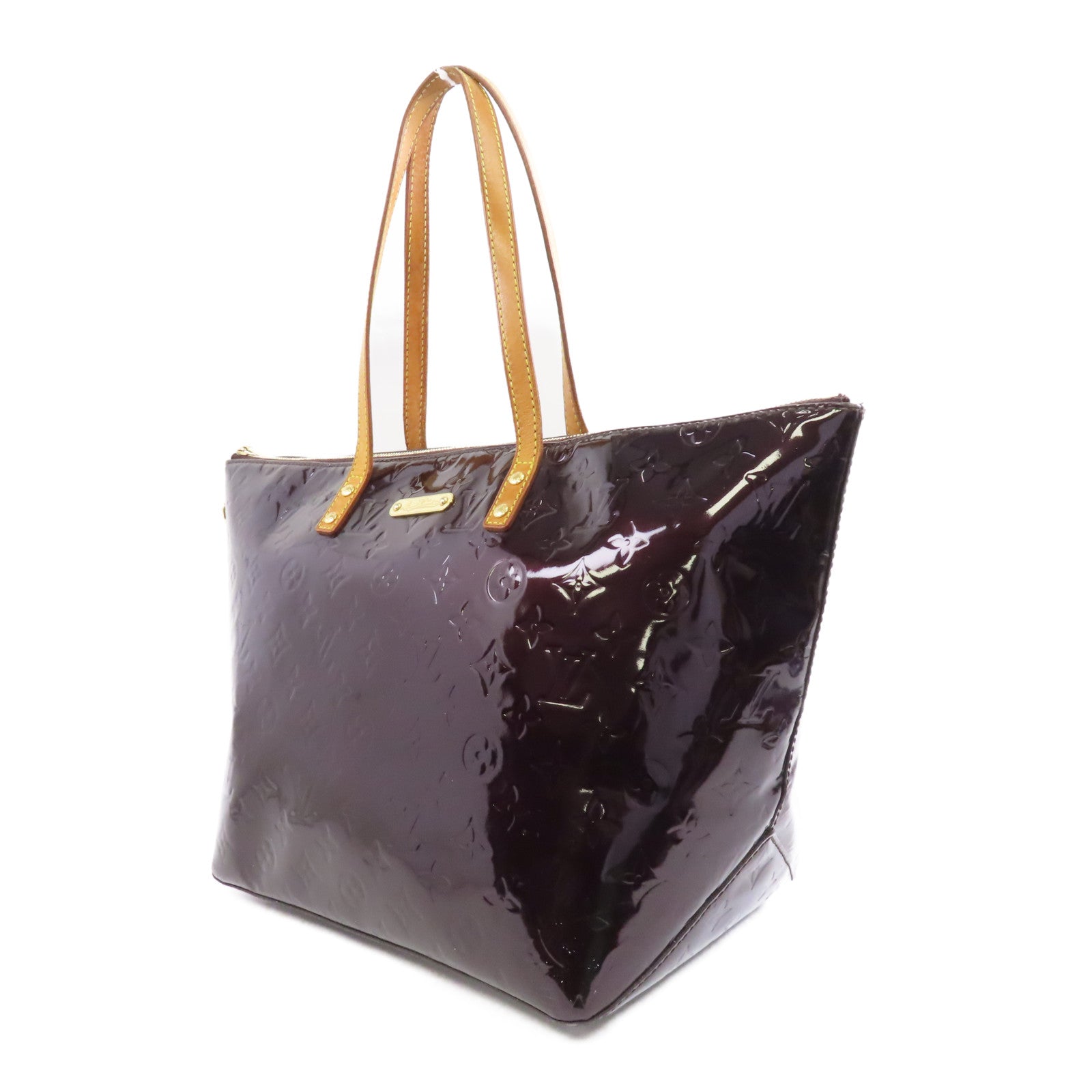 LOUIS VUITTON Vernis Bellevue GM金扣手挽袋酒紅色