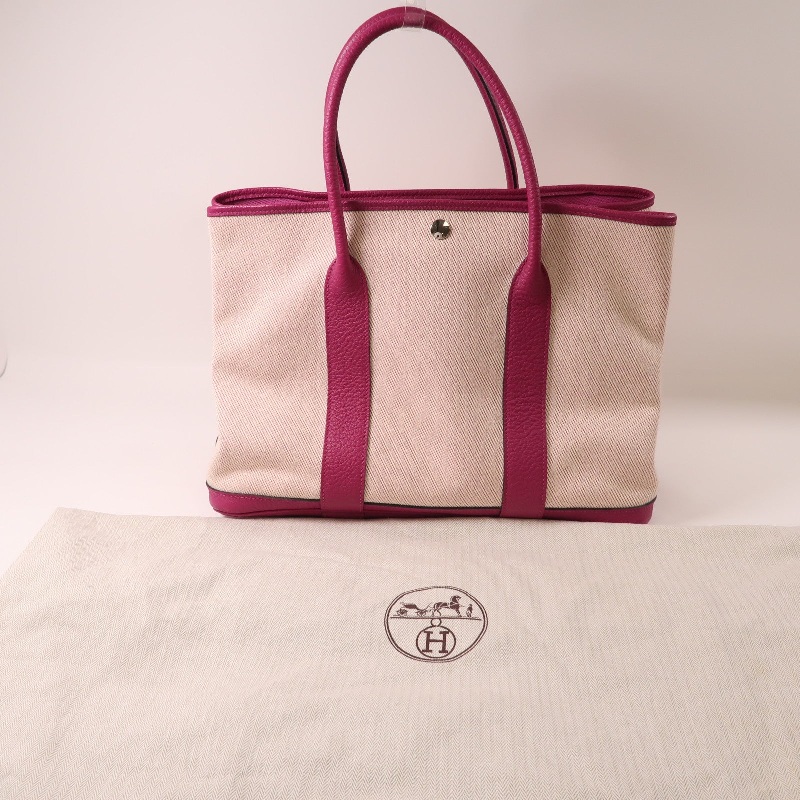 HERMES 帆布GardenParty PM銀扣手挽袋Rose Pourpre玫瑰紫色