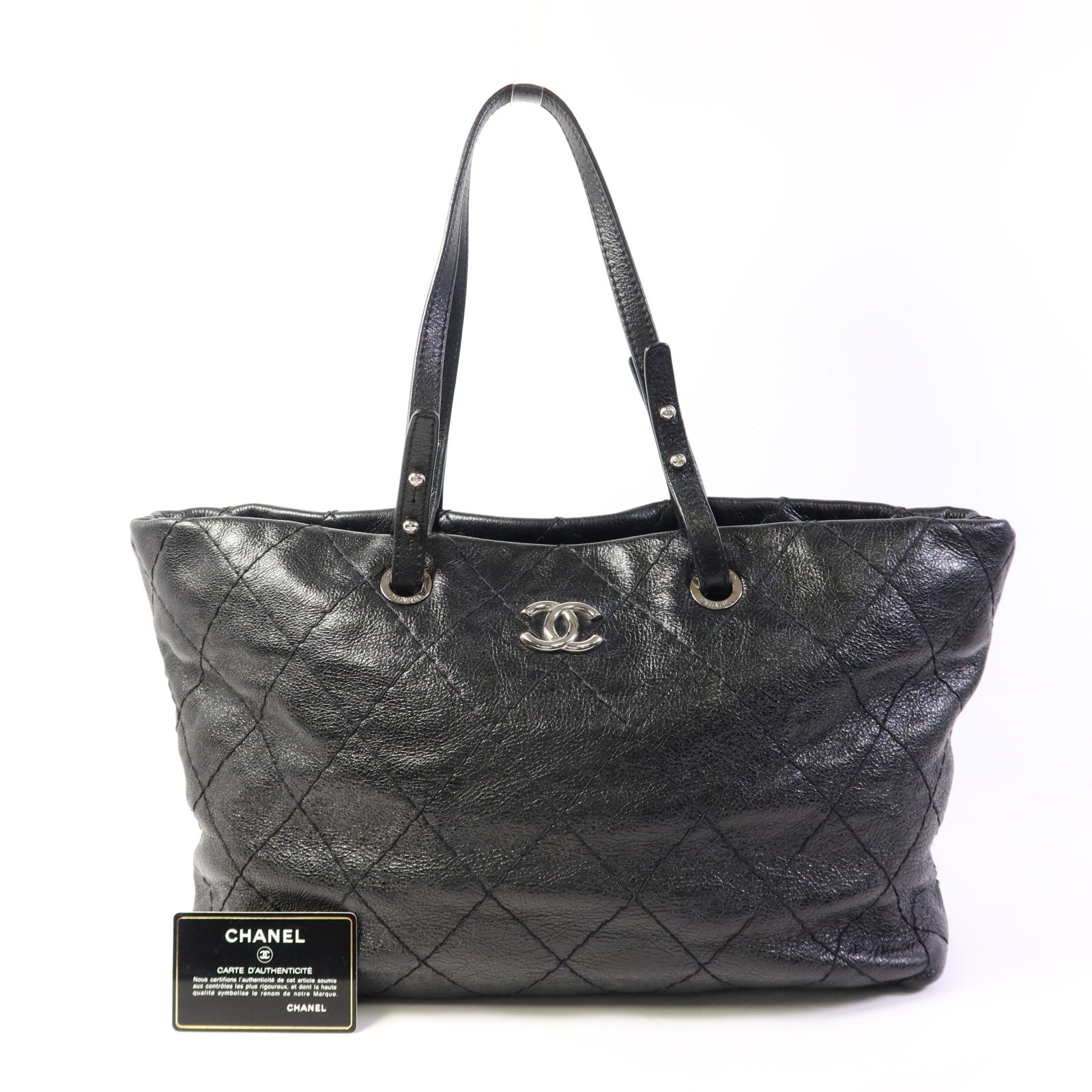 CHANEL 牛皮皮革Tote Bag銀扣肩背袋